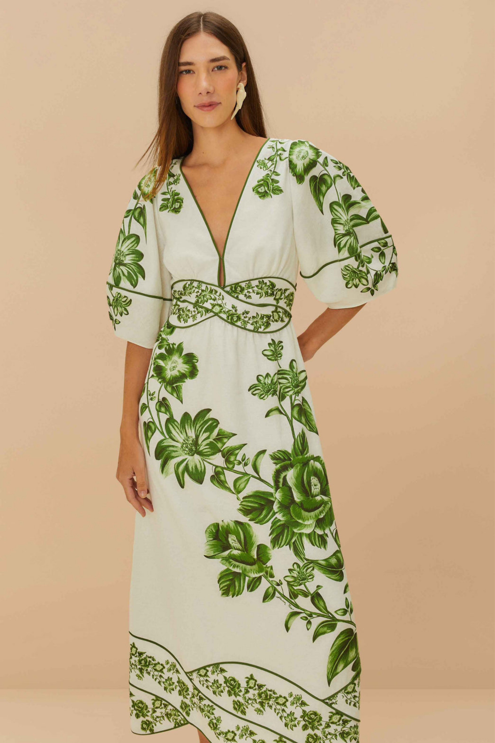 Farm Rio S/S Midi Dress Green Floral