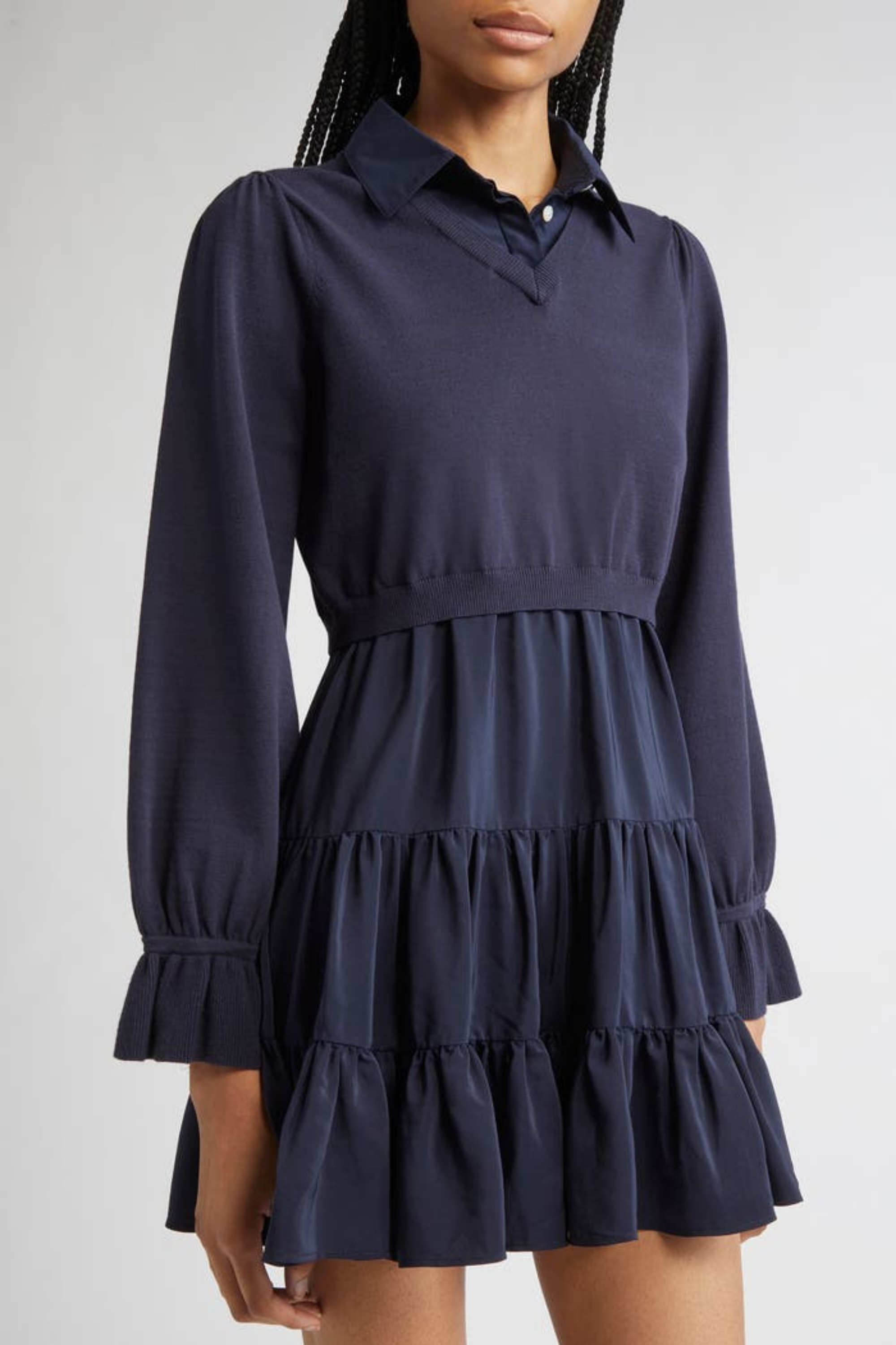 Cinq A Sept Women's Knit Combo Luciana Dress - Blue - Size L - Navy Cinq A Sept Women's Knit Combo Luciana Dress - Blue - Size L - Navy