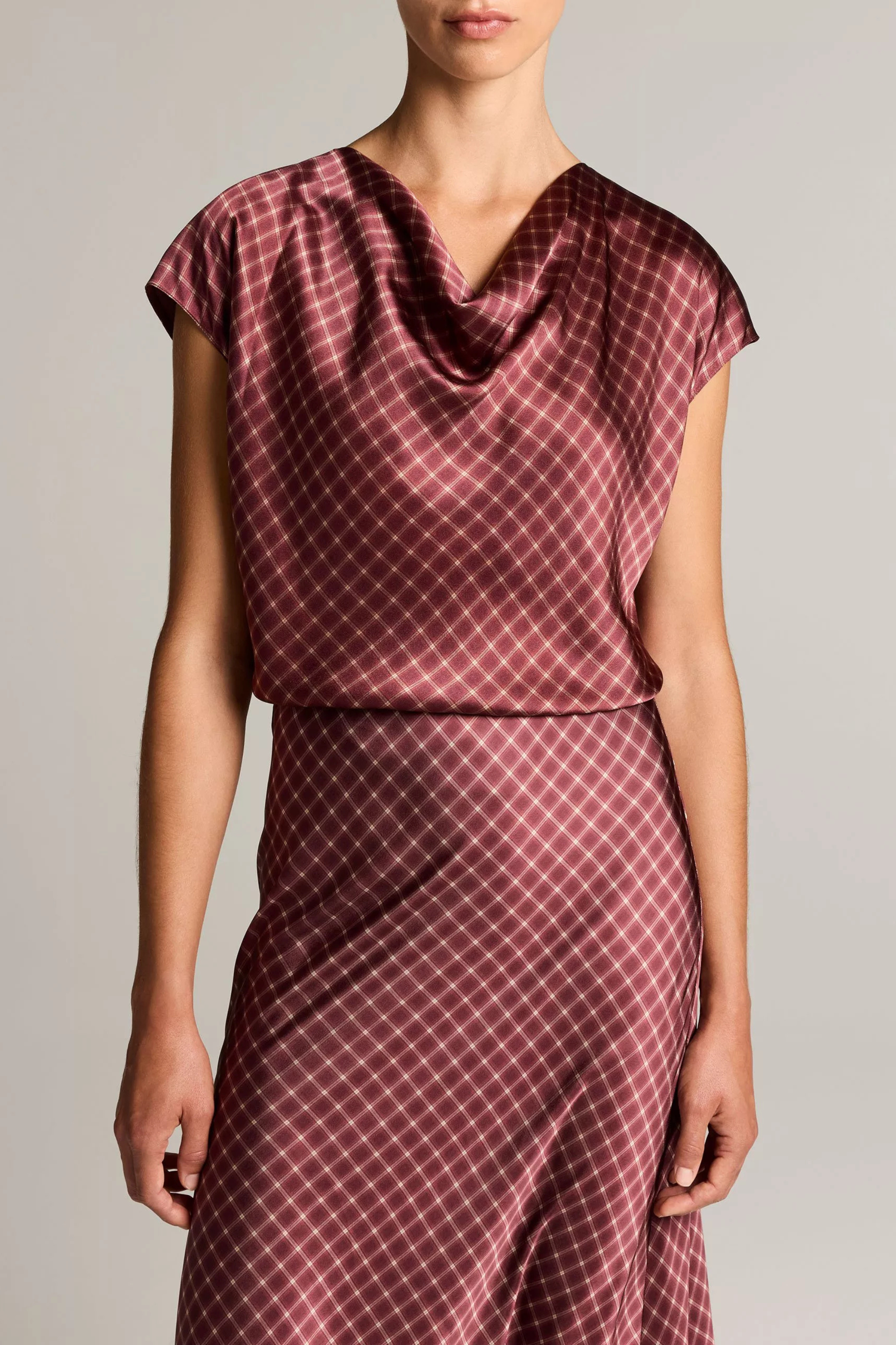 Vince Ombre Plaid Cowl Neck Blouse
