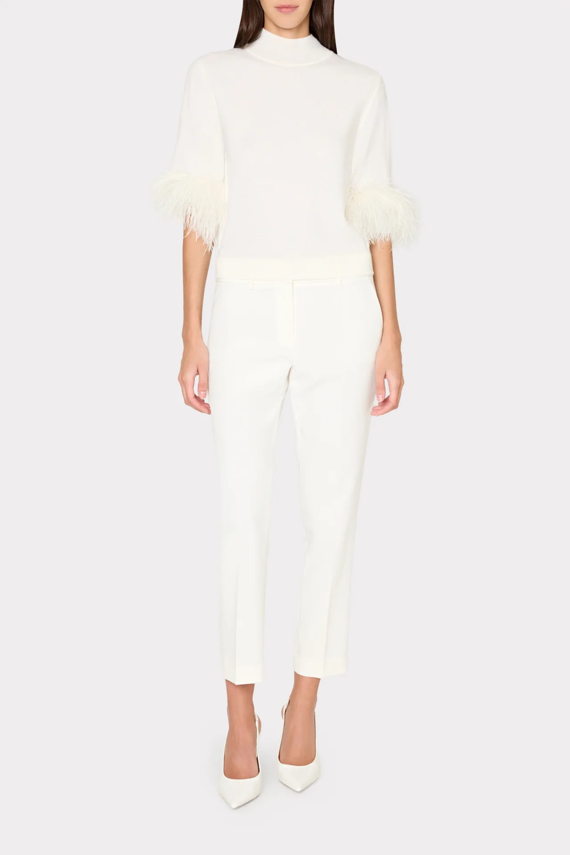 Milly Short Sleeve Feather Mockneck Sweater