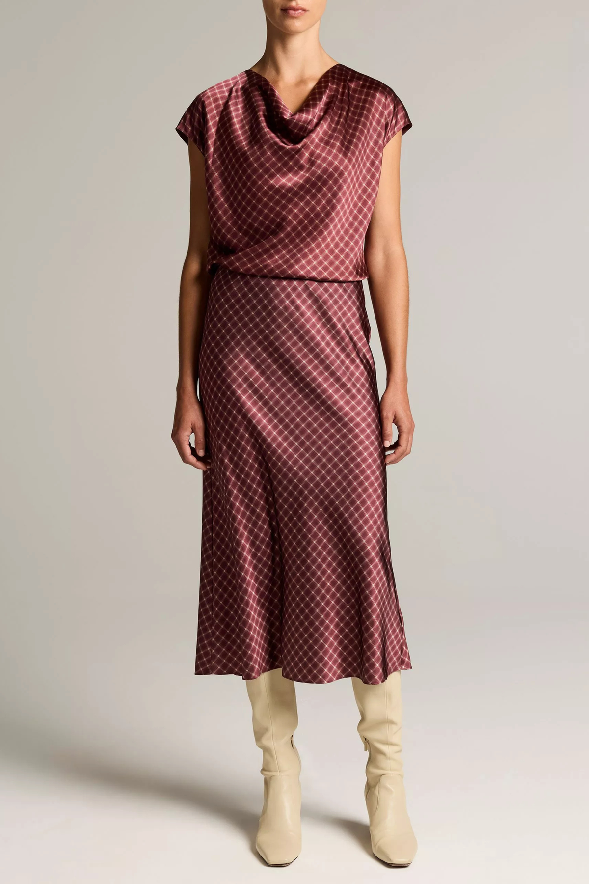 Vince Ombre Plaid Cowl Neck Blouse
