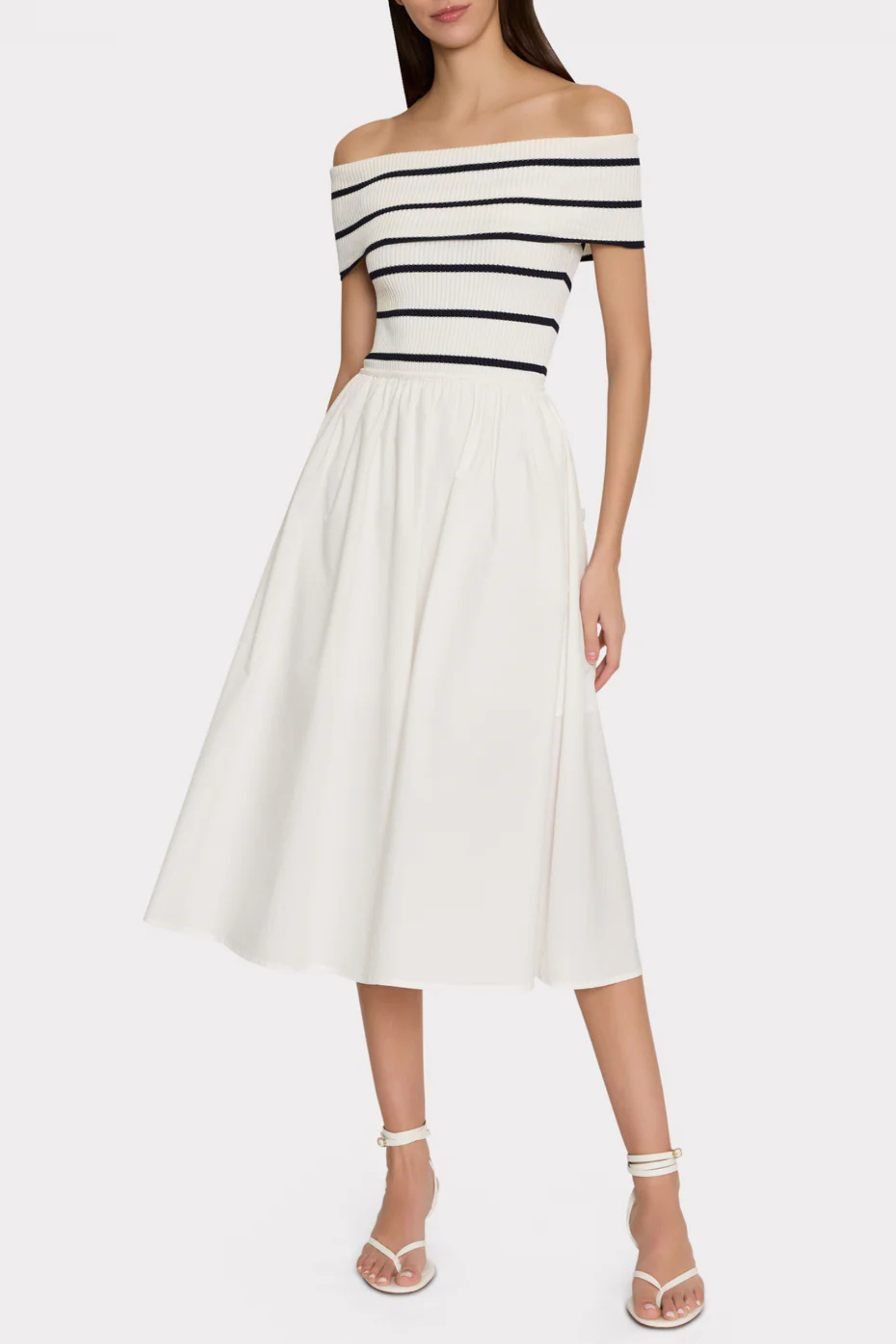 Milly Off Shoulder Stripe Knit Midi Dress