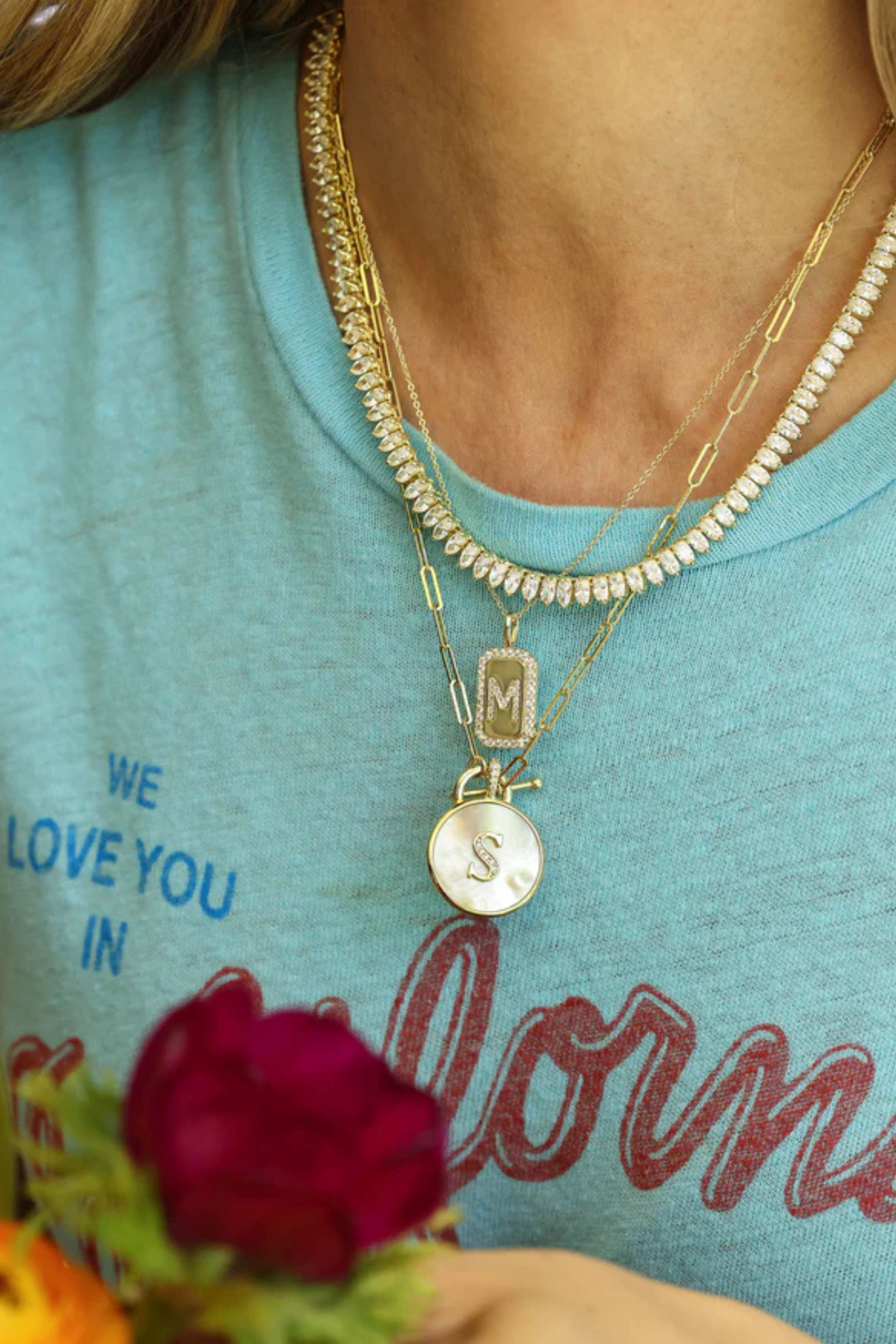 Melinda Maria Love Letters Medallion Necklace