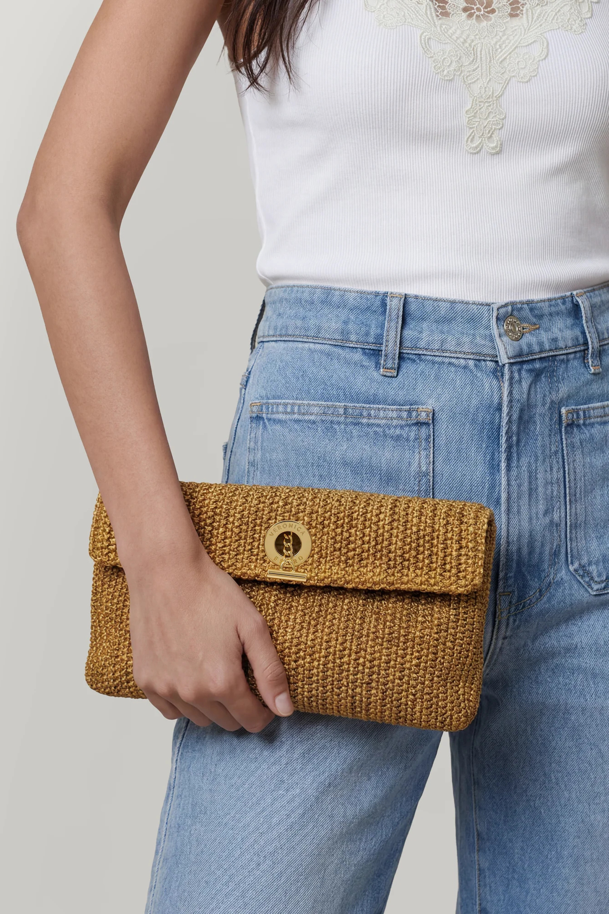Veronica Beard Raffia Anchor Clutch