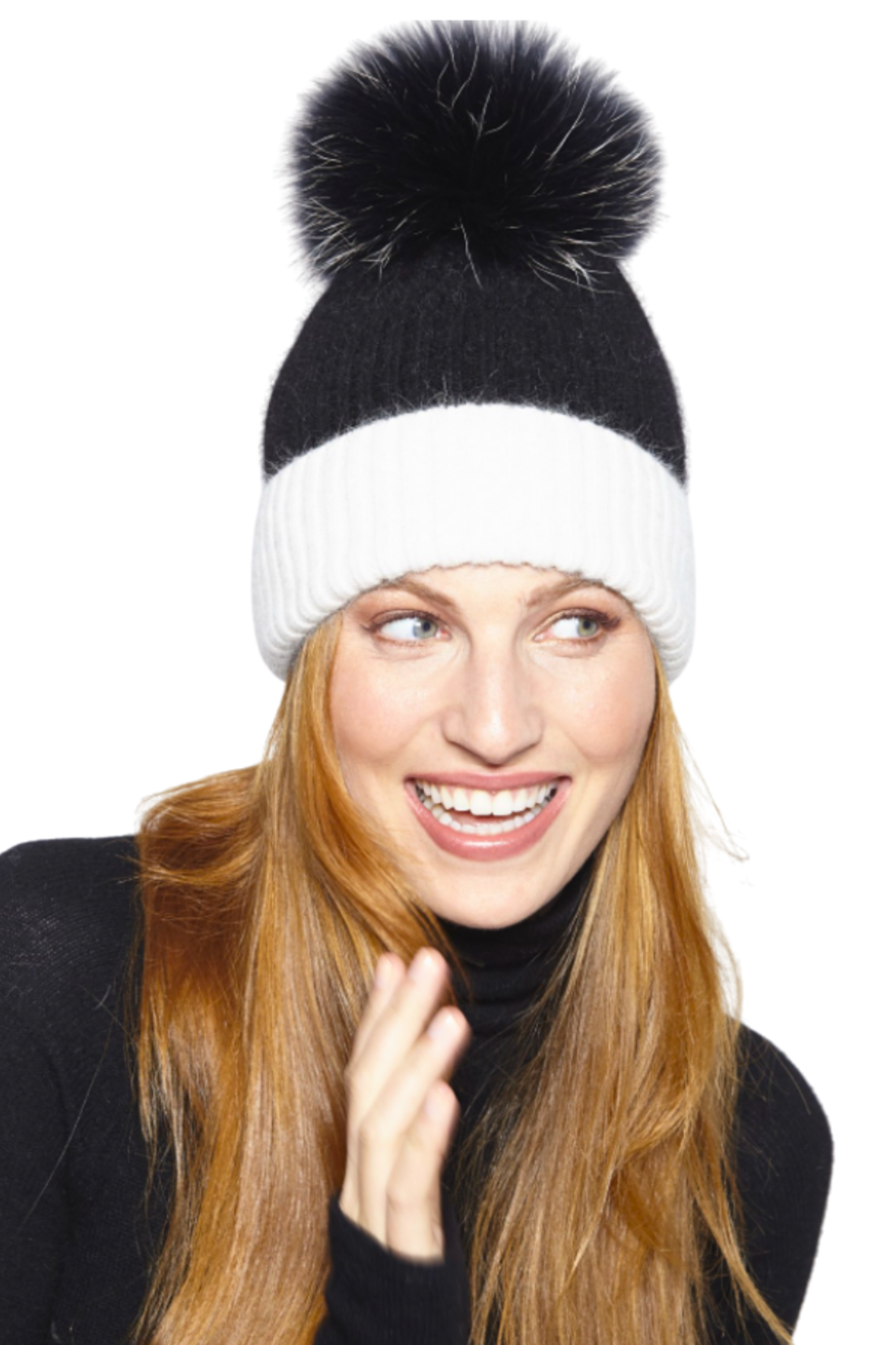 Linda Richards Two-Tone Knit PomPom Hat
