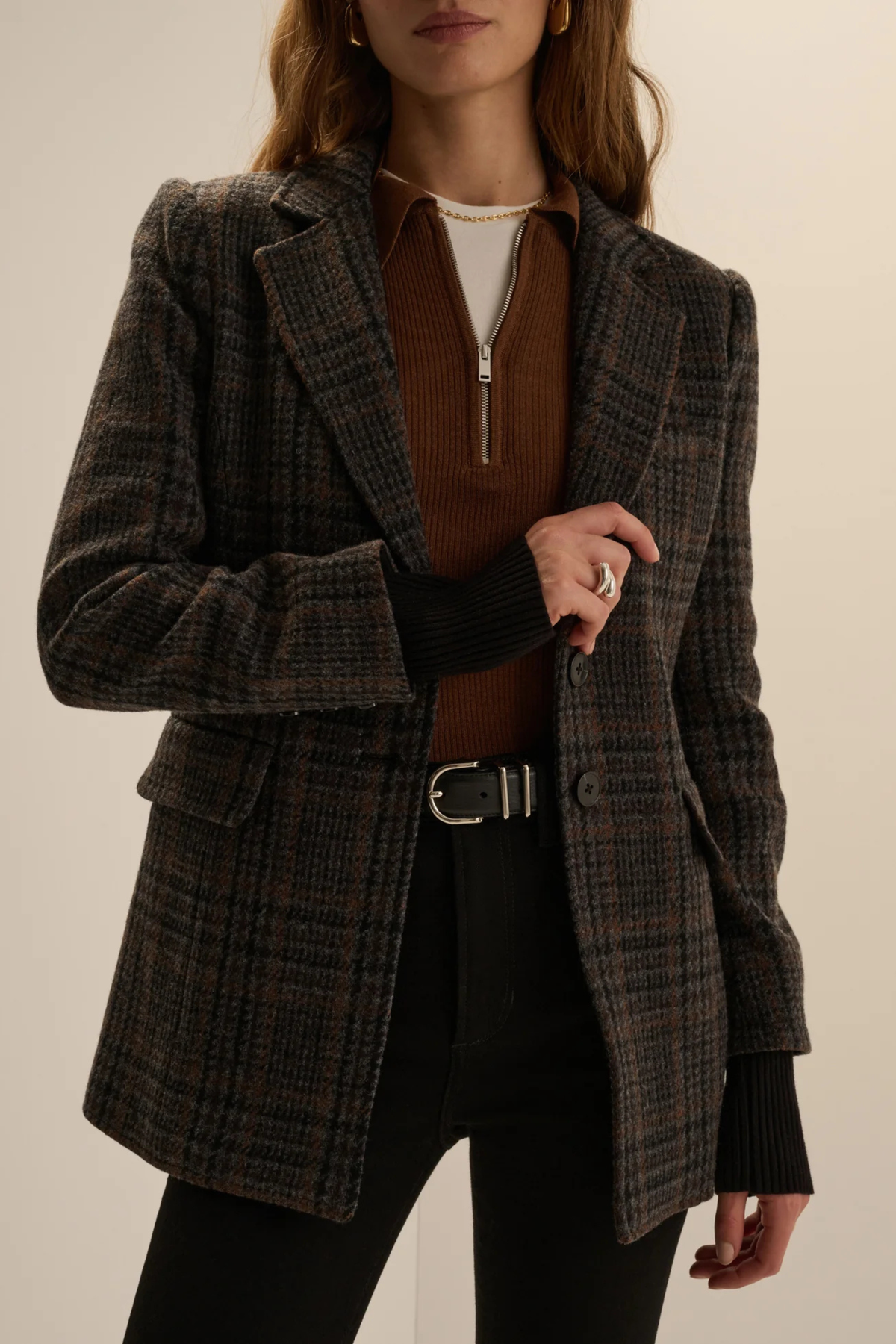 Favorite Daughter The Plaid City Blazer in Navy Multi Plaid