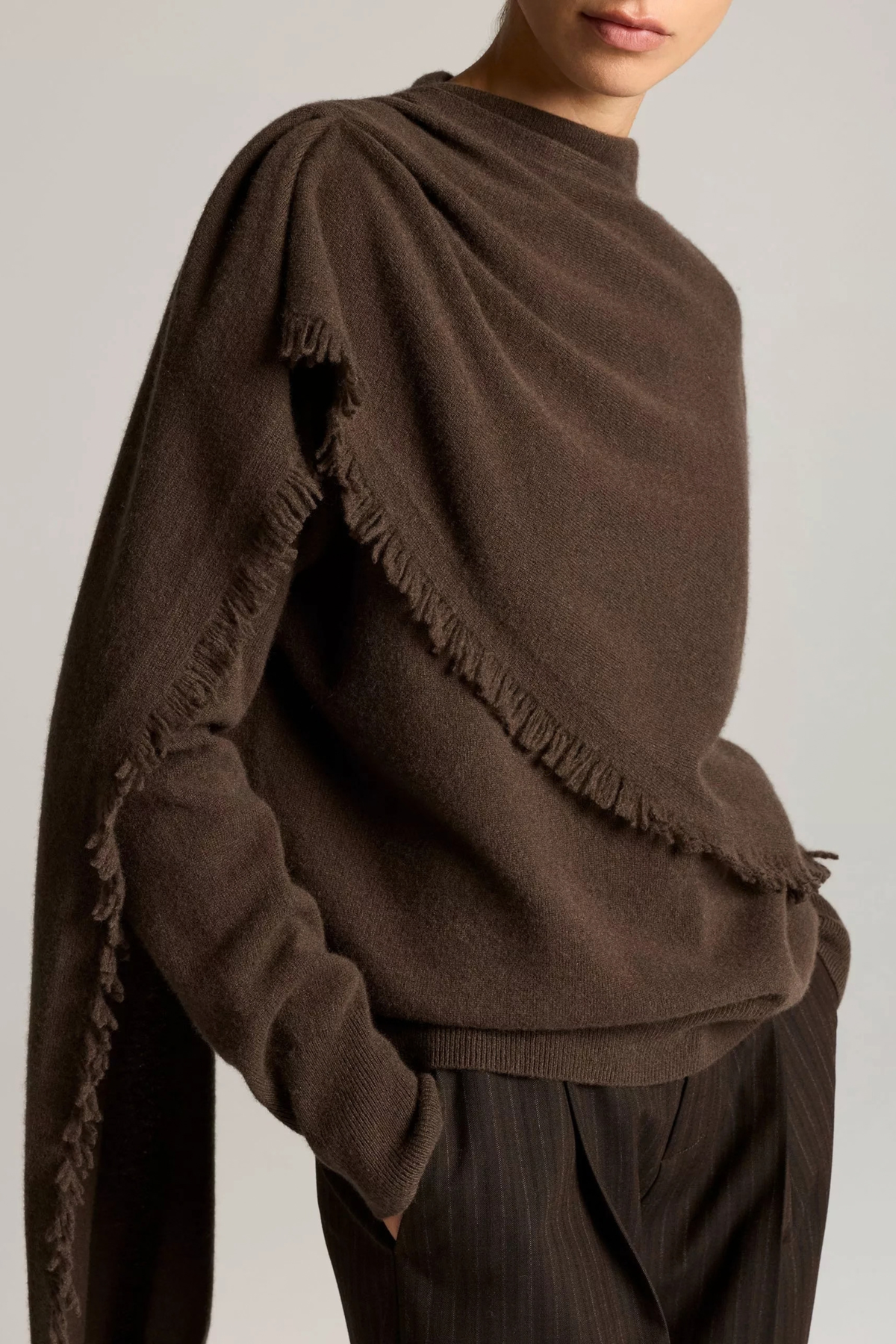 Vince Draped Fringe Scarf Sweater