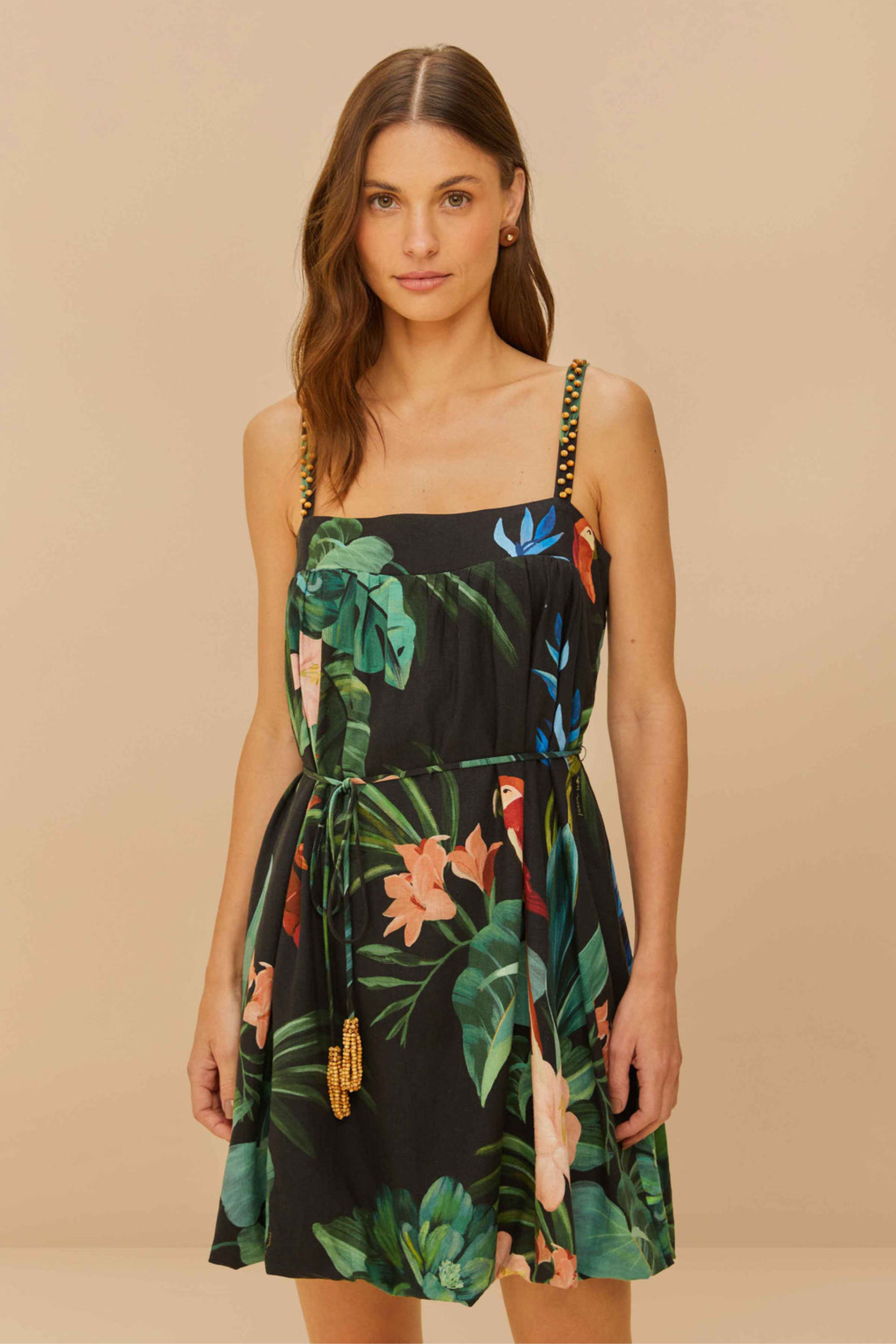 Farm Rio Beaded Strap Mini Dress Fiesta