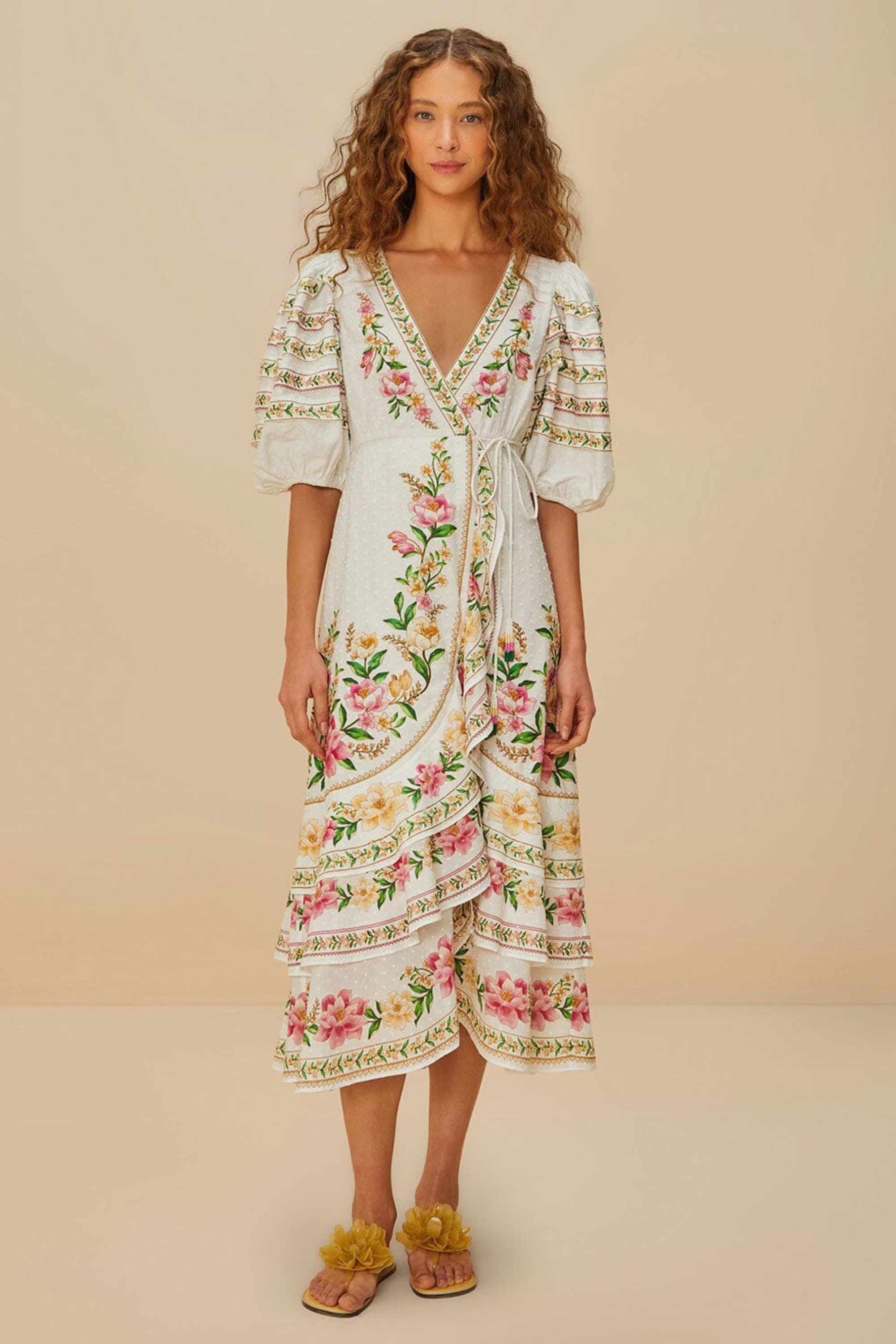 Farm Rio Palm Dream Wrap Midi Dress