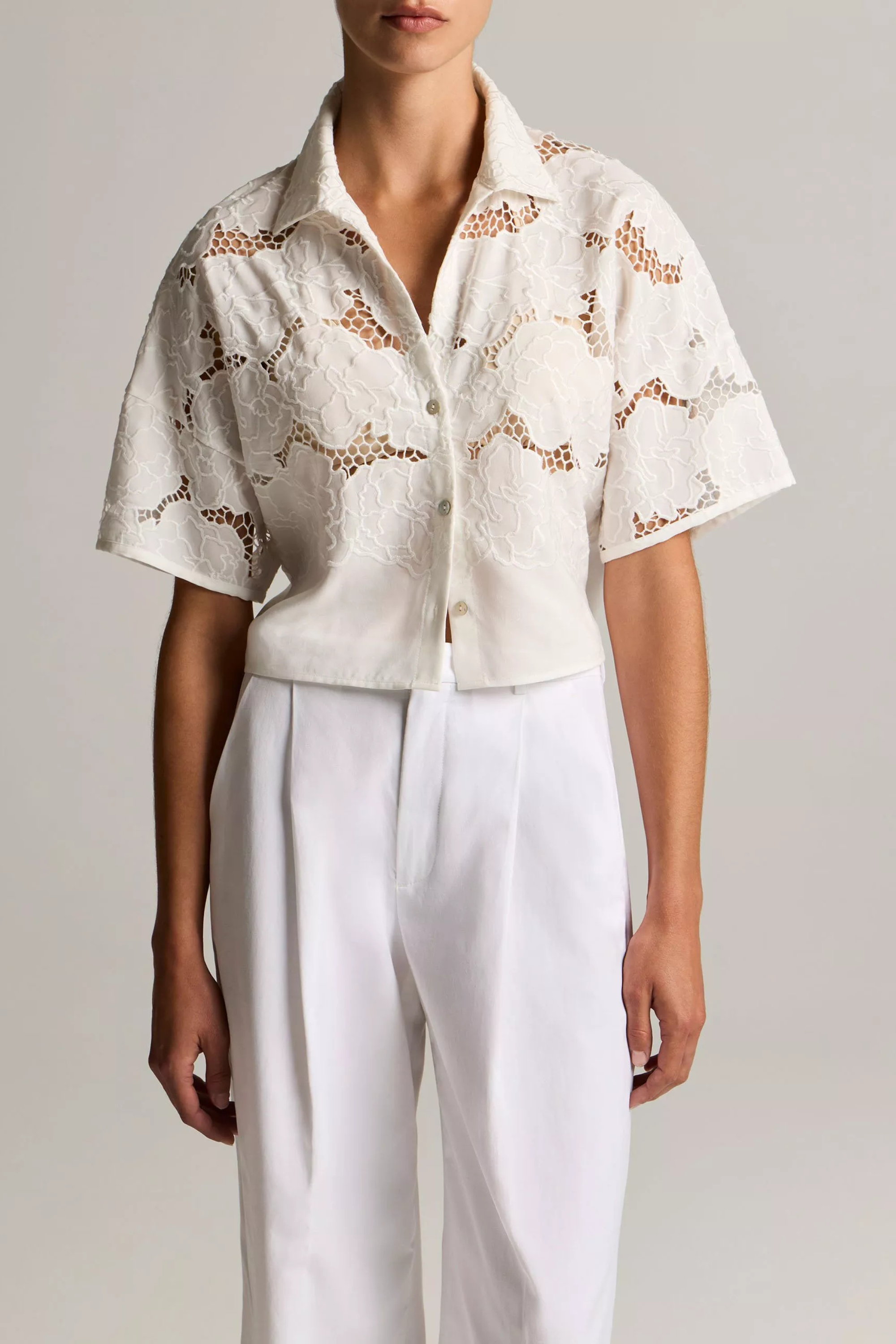 Vince Tencel Lace S/S Cropped Shirt