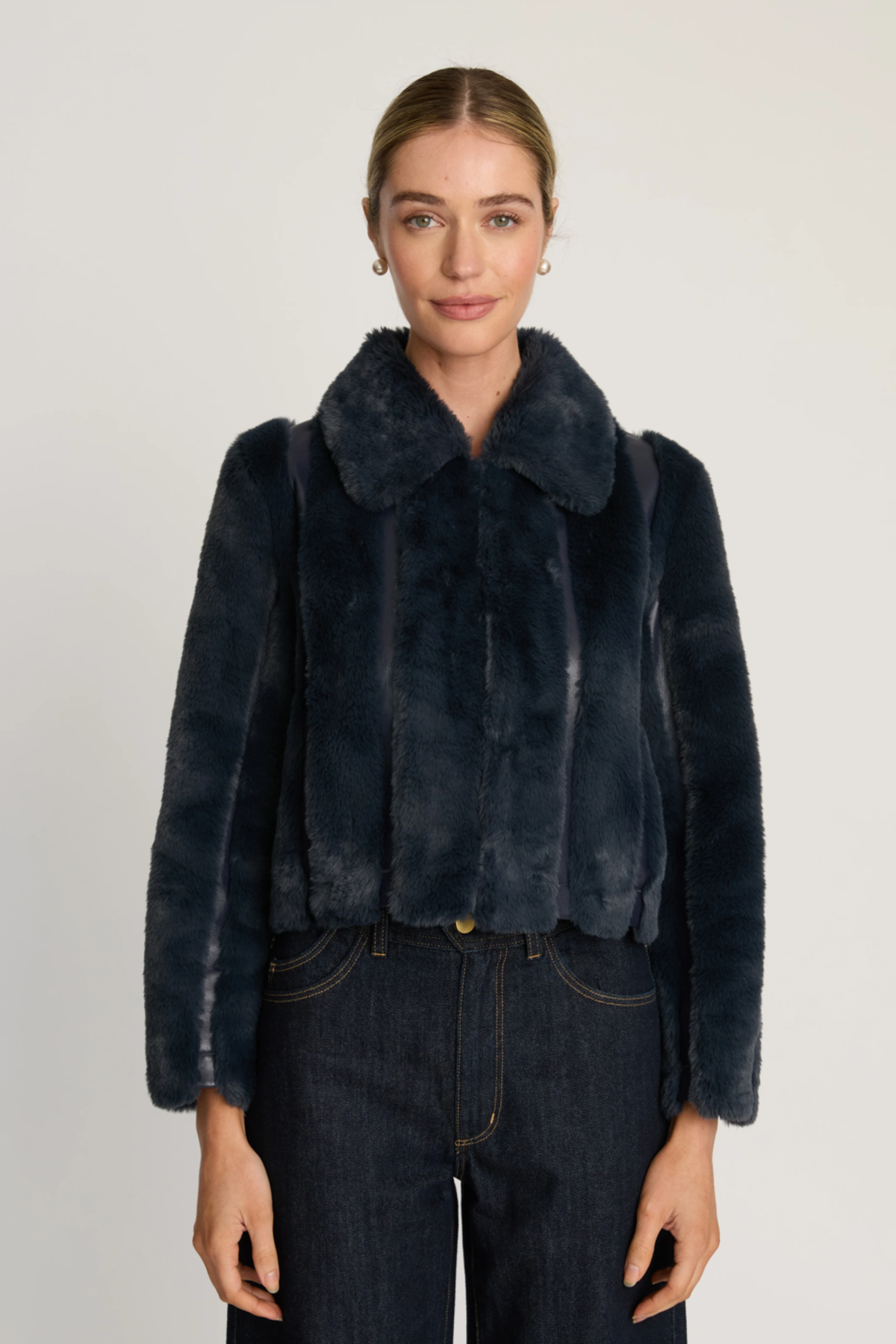 Caballero Sona Jacket in Navy Faux Fur