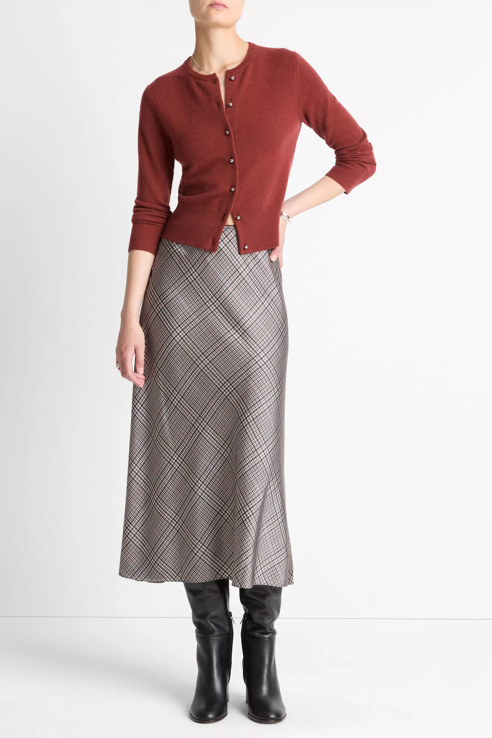 Vince Plaid Shaped Hem Skirt