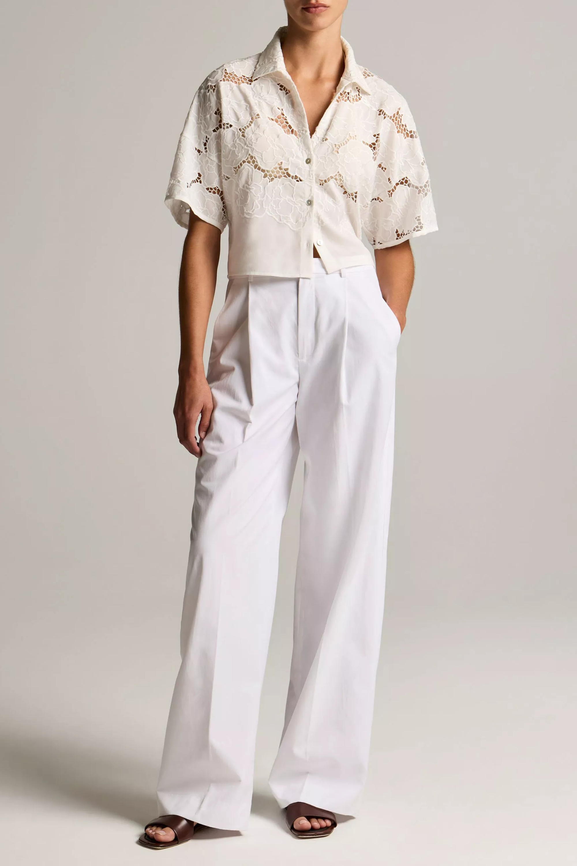 Vince Tencel Lace S/S Cropped Shirt
