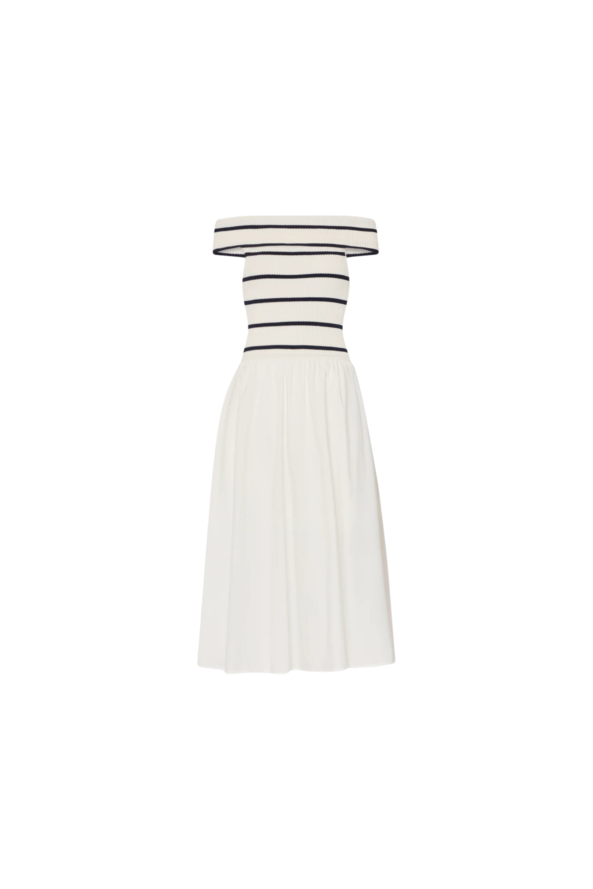 Milly Off Shoulder Stripe Knit Midi Dress