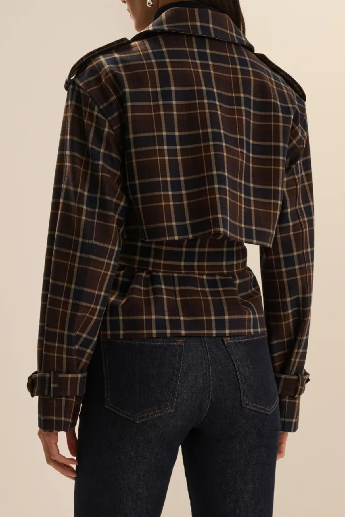 Favorite Daughter The Cropped Charles Trench in Toffee Plaid