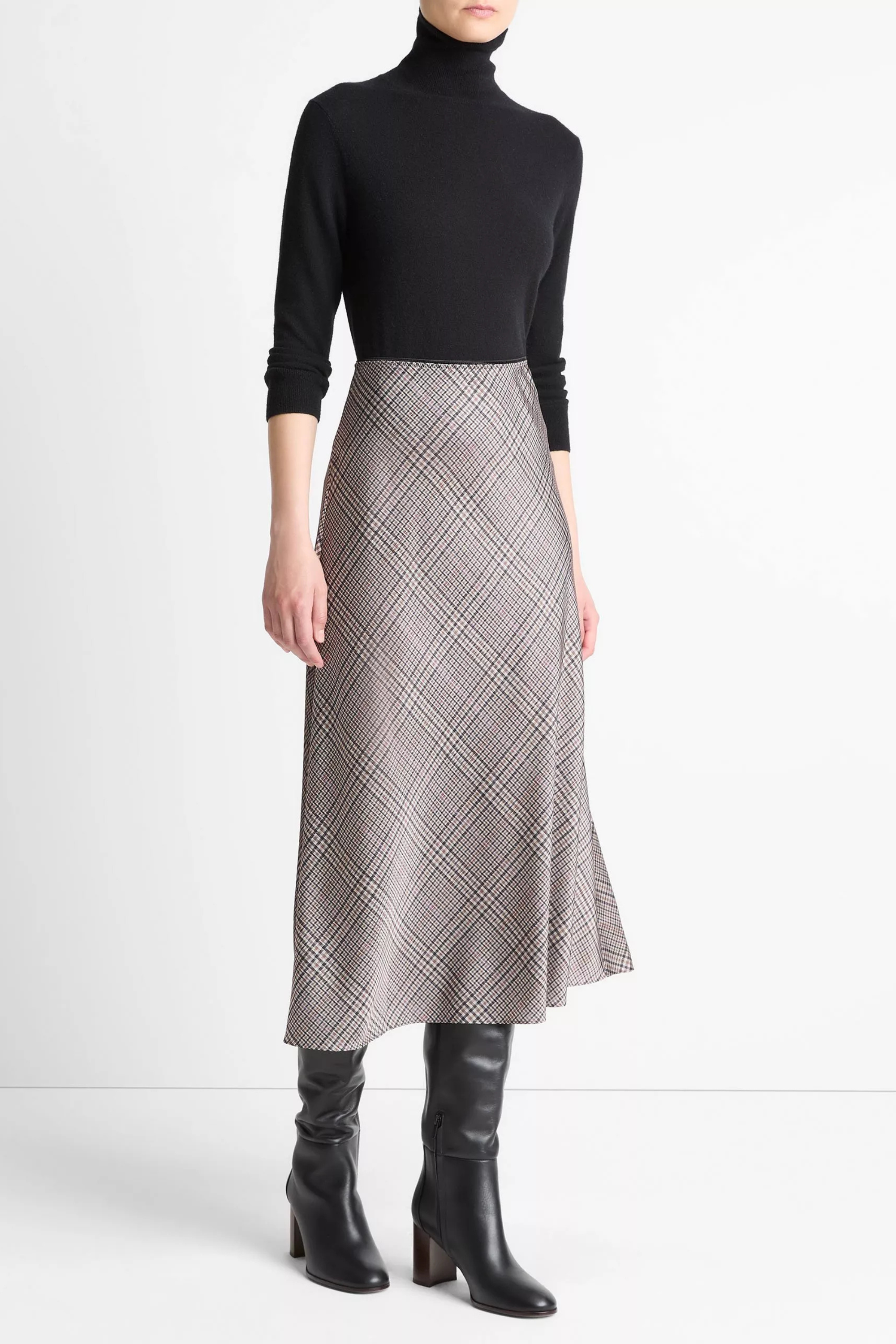 Vince Plaid Shaped Hem Skirt