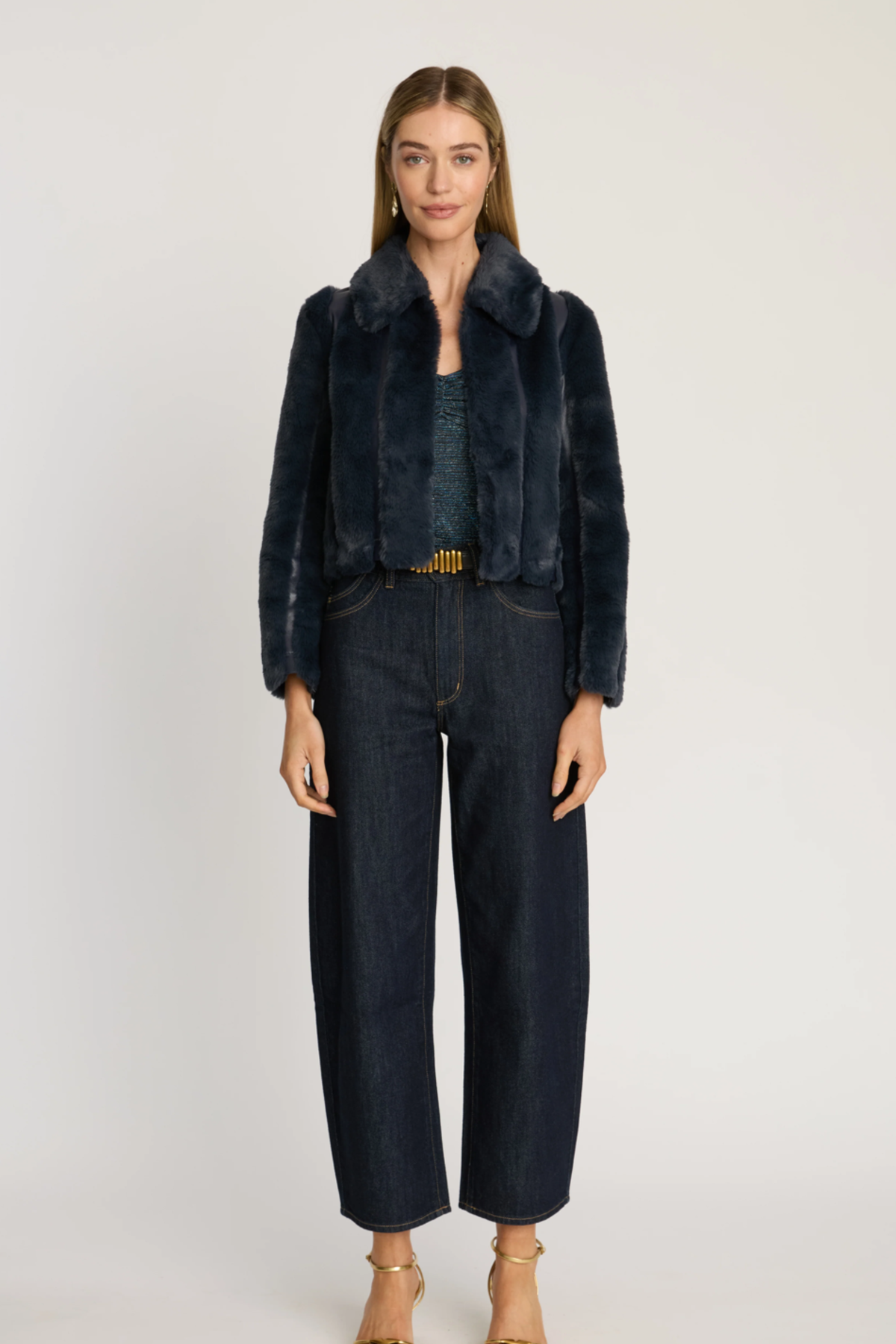 Caballero Sona Jacket in Navy Faux Fur