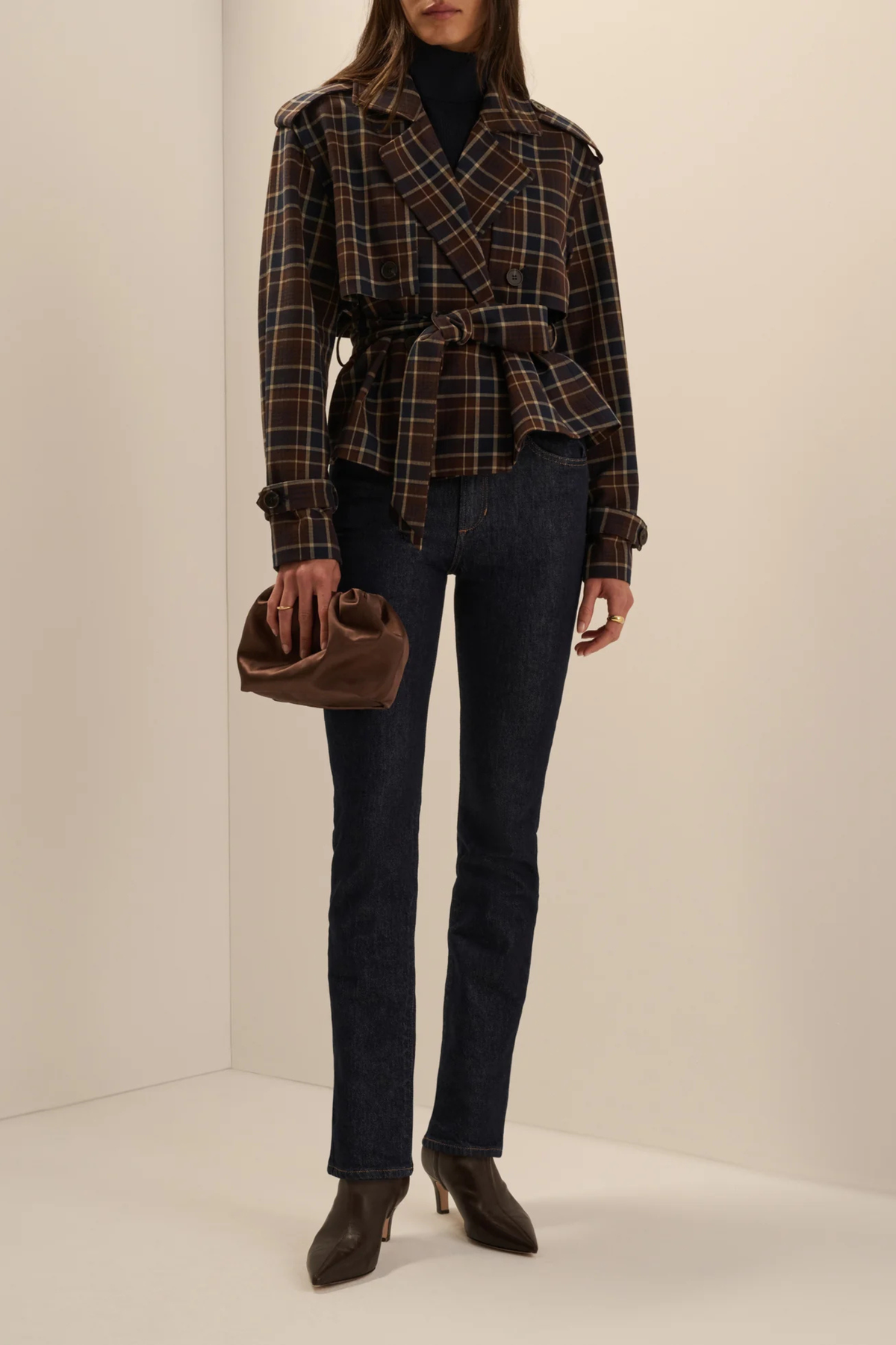 Favorite Daughter The Cropped Charles Trench in Toffee Plaid