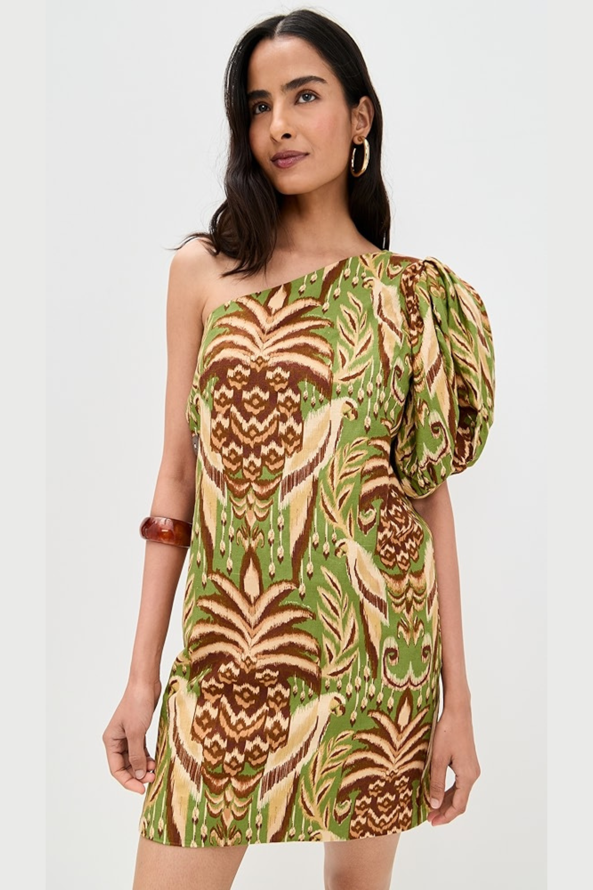 Farm Rio One Shoulder Buttoned Dress