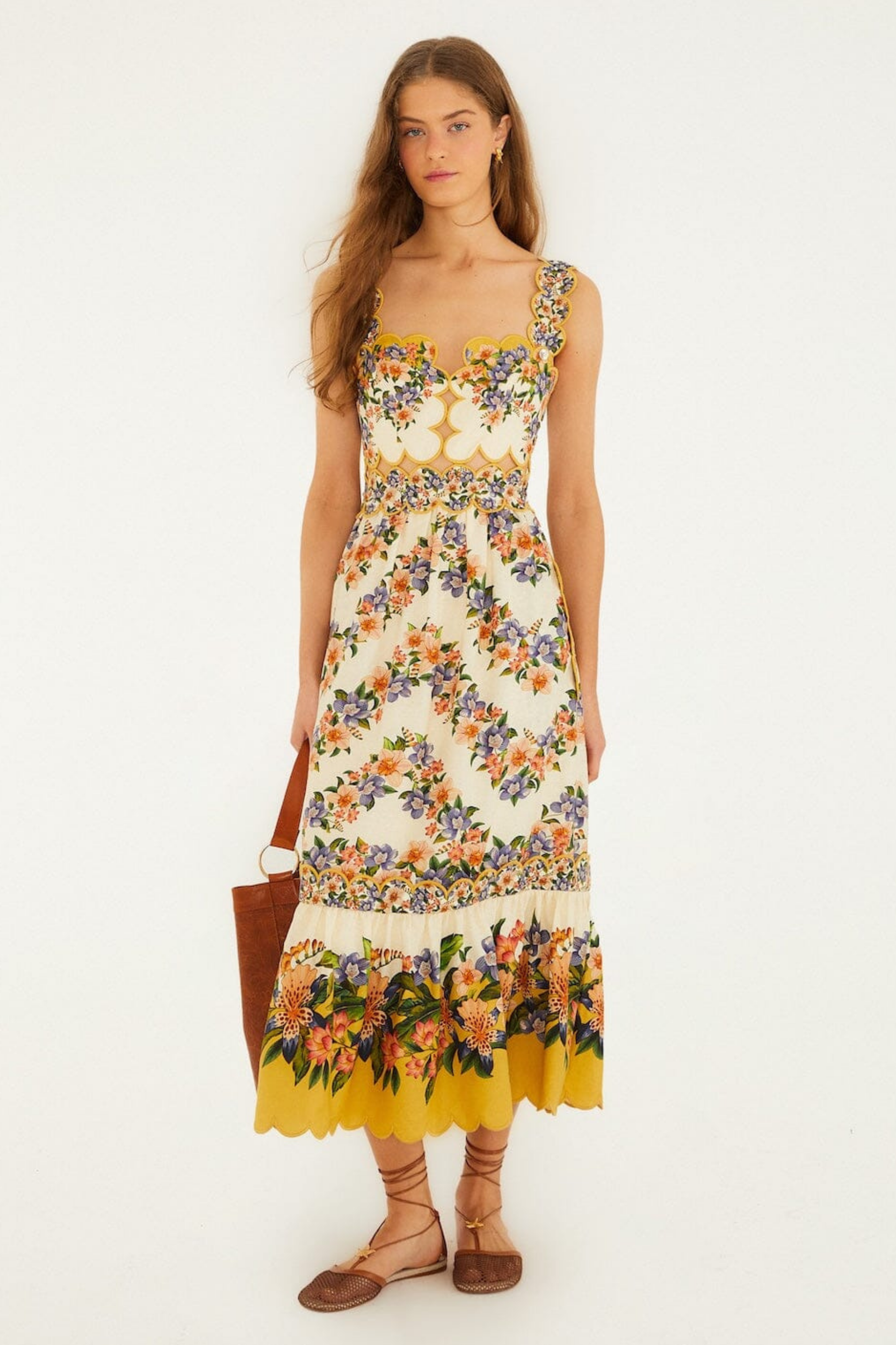 Farm Rio Hilo Stripes Sand Midi Dress