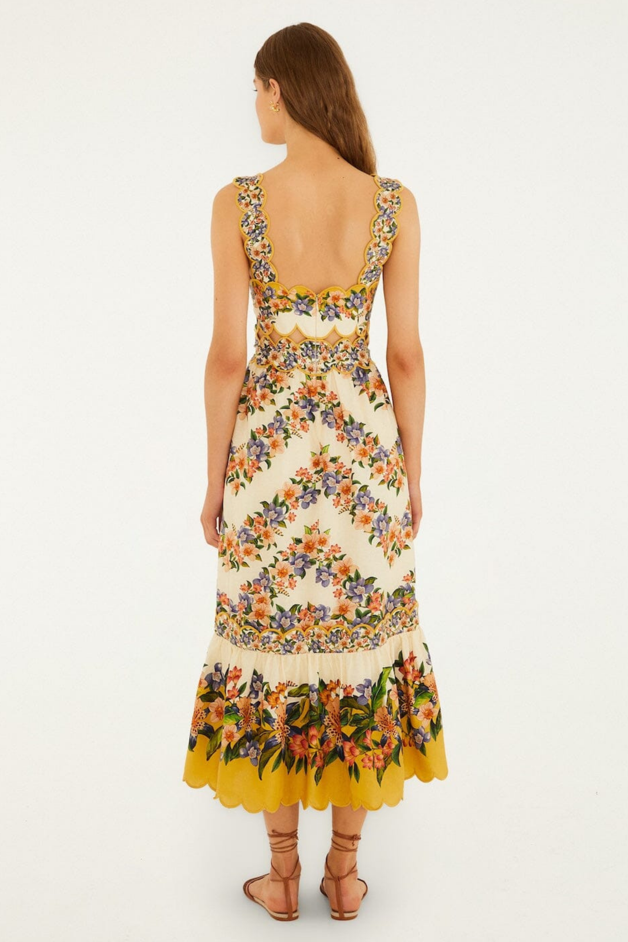 Farm Rio Hilo Stripes Sand Midi Dress