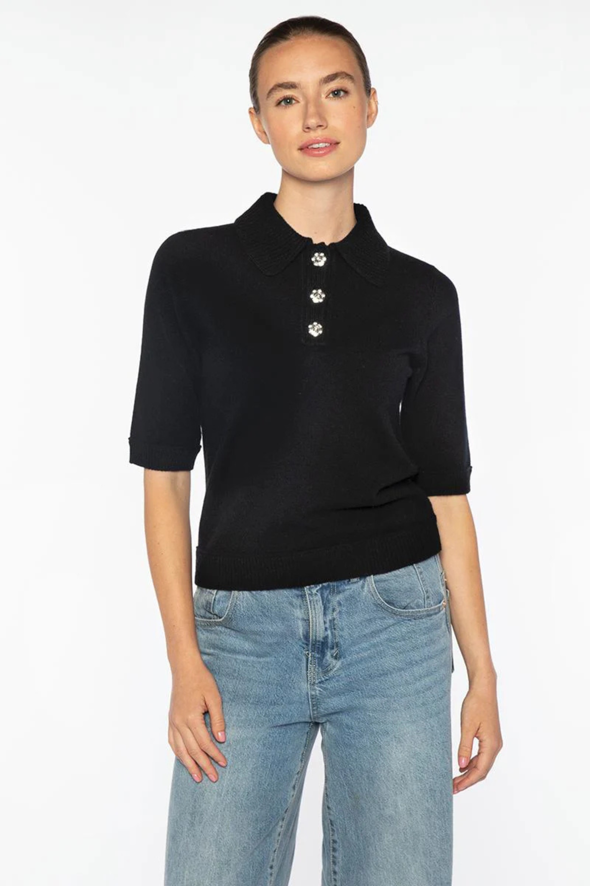 Kinross Crystal Button Elbow Sleeve Polo