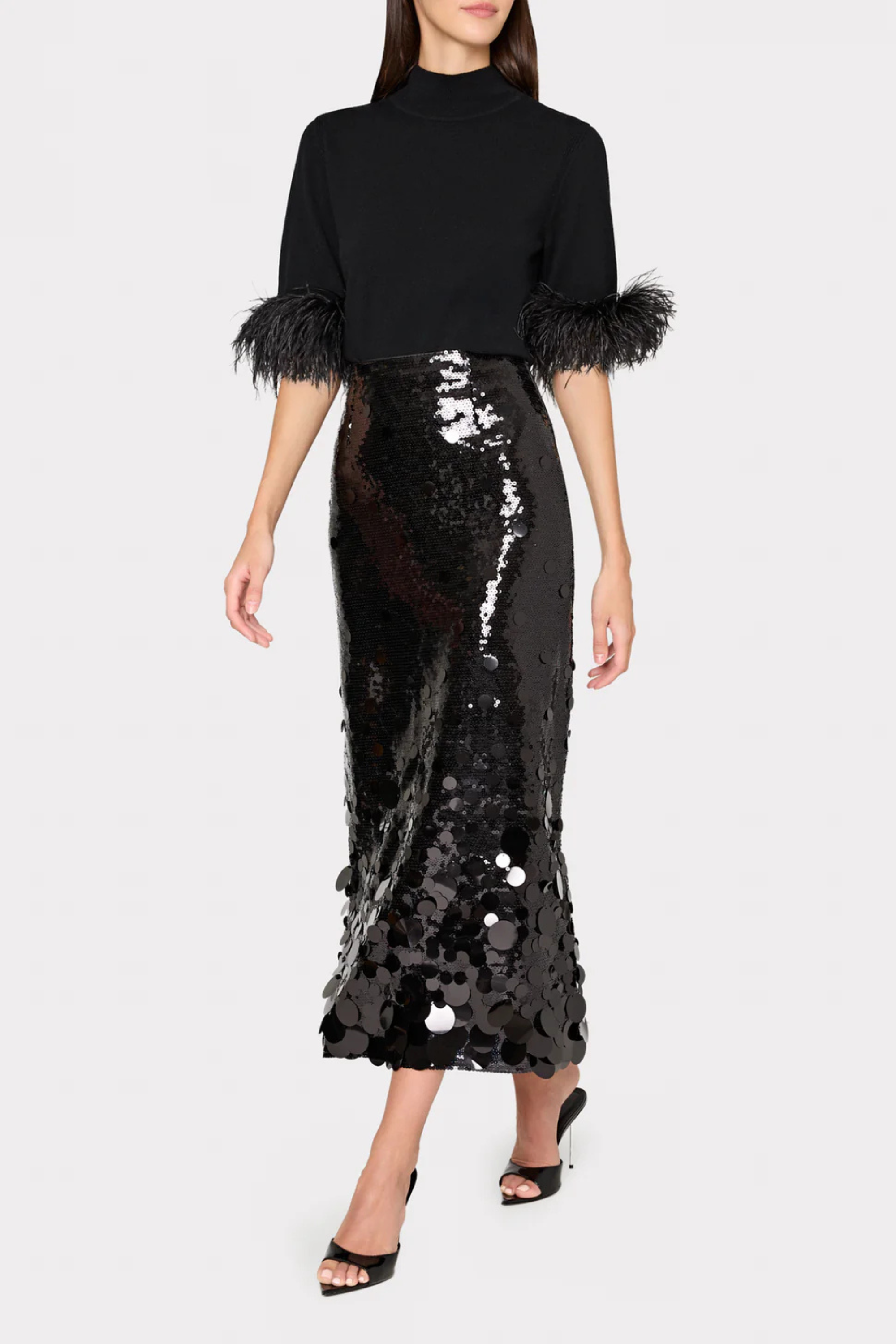 Milly Short Sleeve Feather Mockneck Sweater