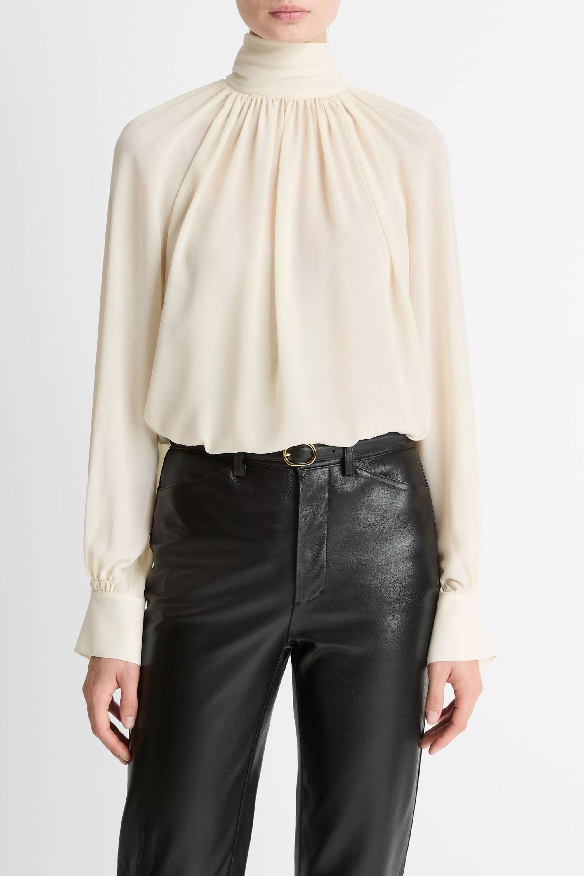Vince Gathered Draped Neck Blouse