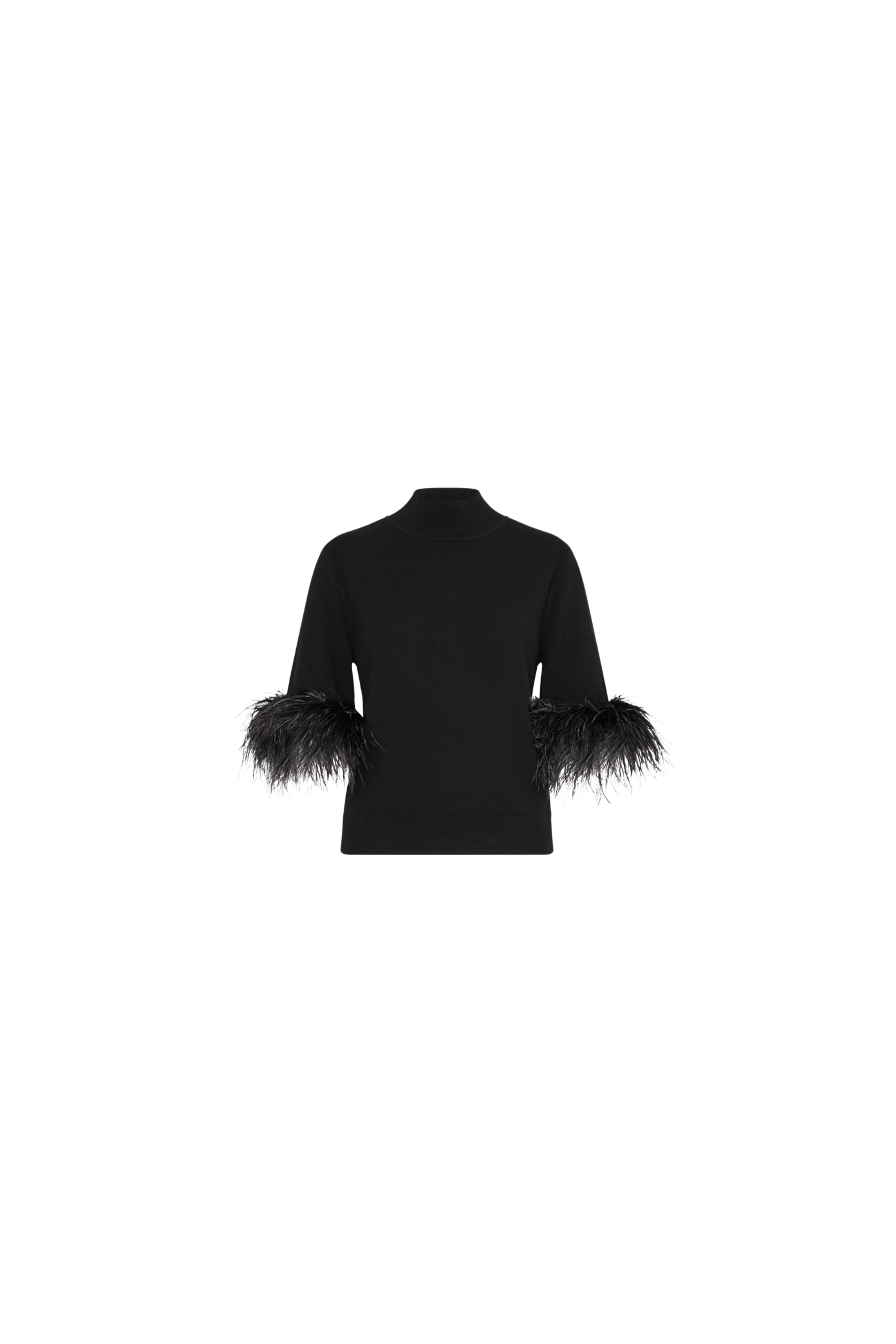 Milly Short Sleeve Feather Mockneck Sweater