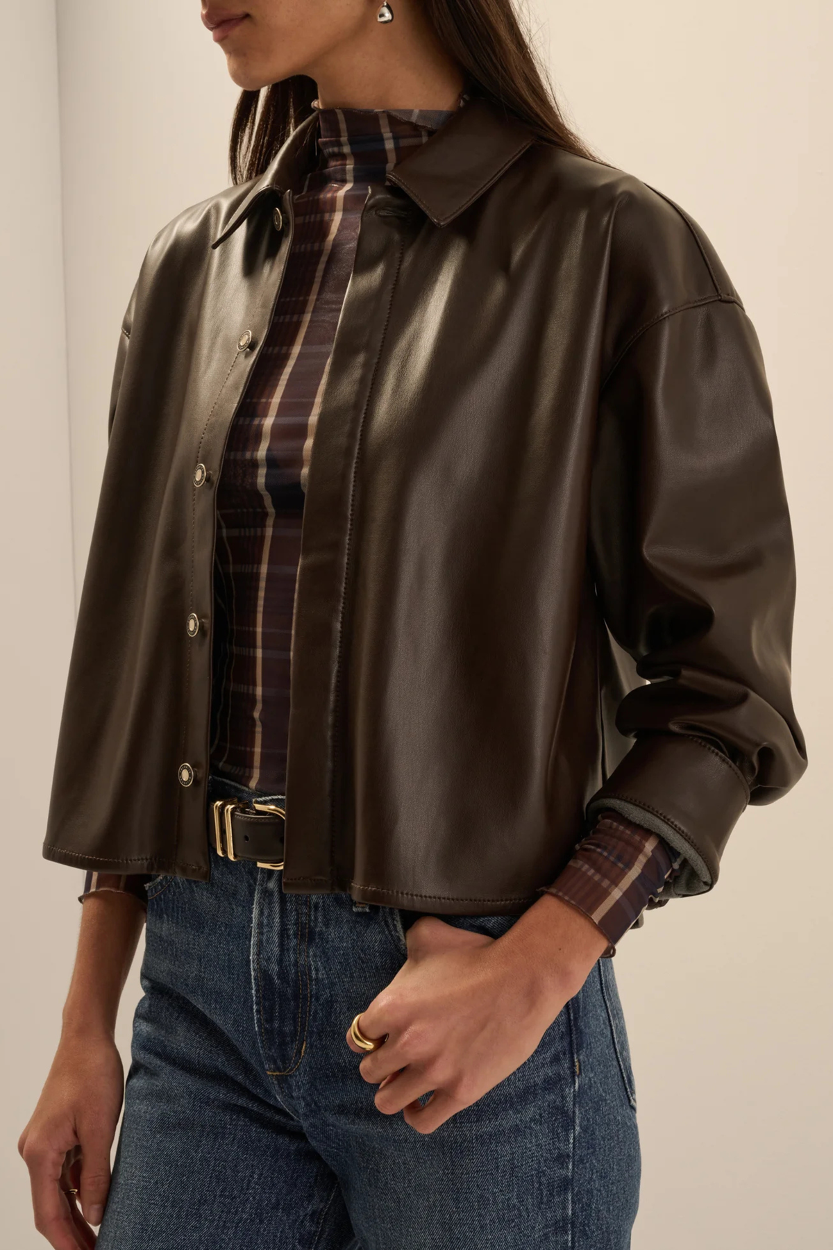 Favorite Daughter The Vegan Leather Cropped Brady Shirt