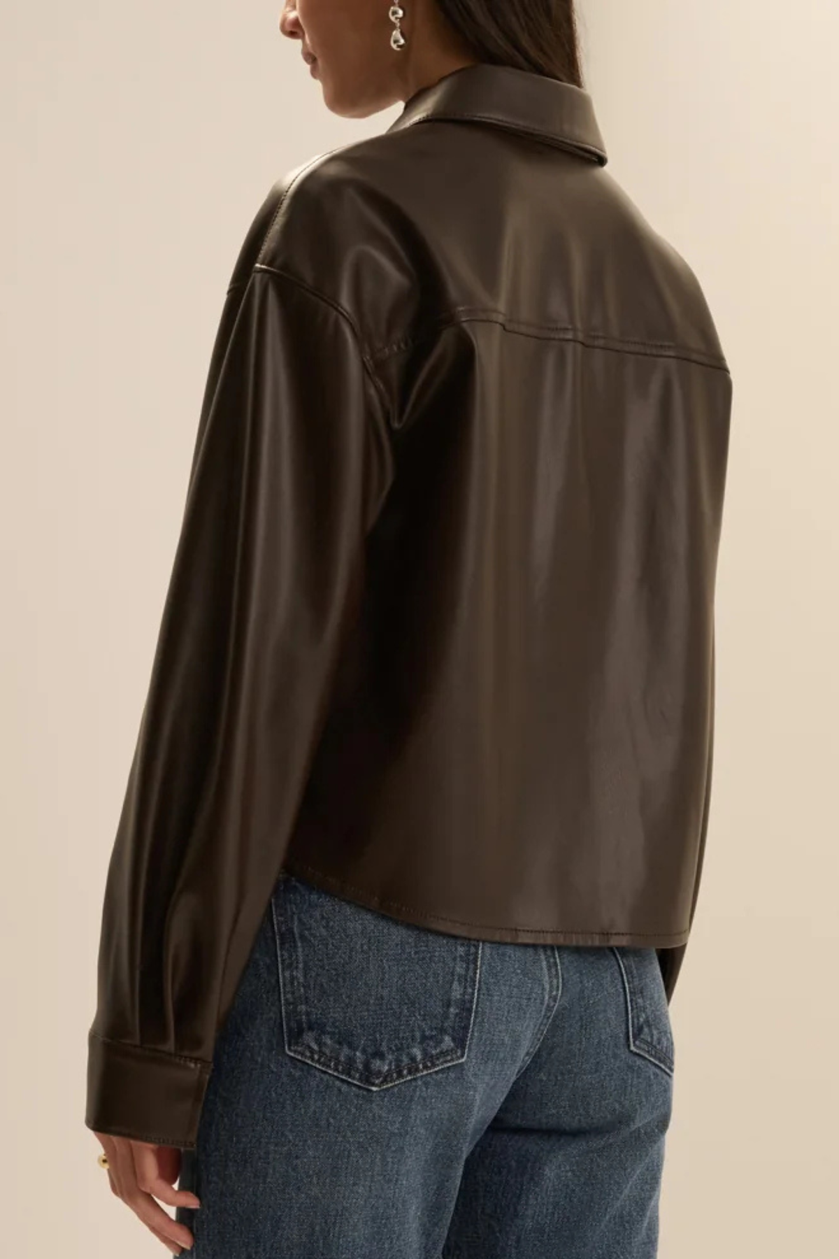 Favorite Daughter The Vegan Leather Cropped Brady Shirt