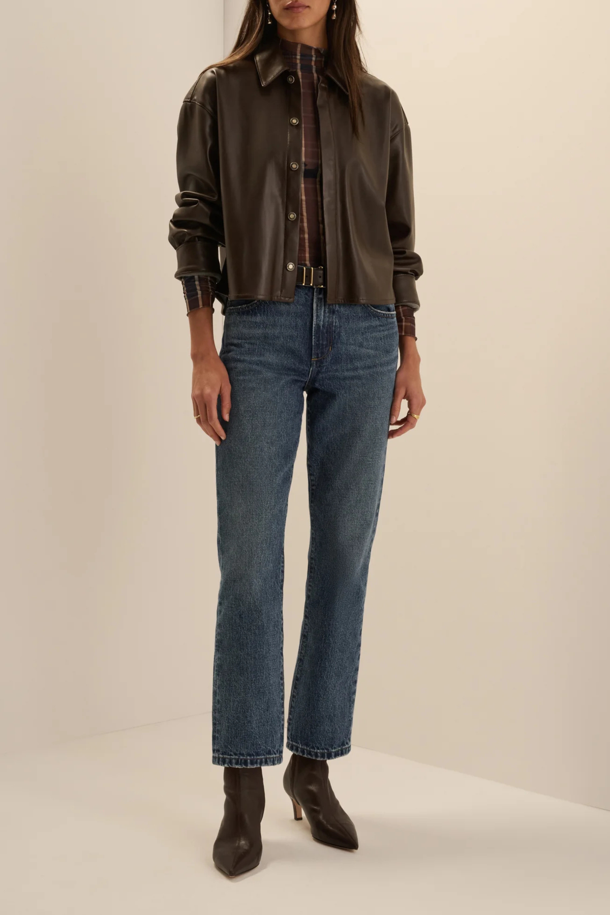 Favorite Daughter The Vegan Leather Cropped Brady Shirt