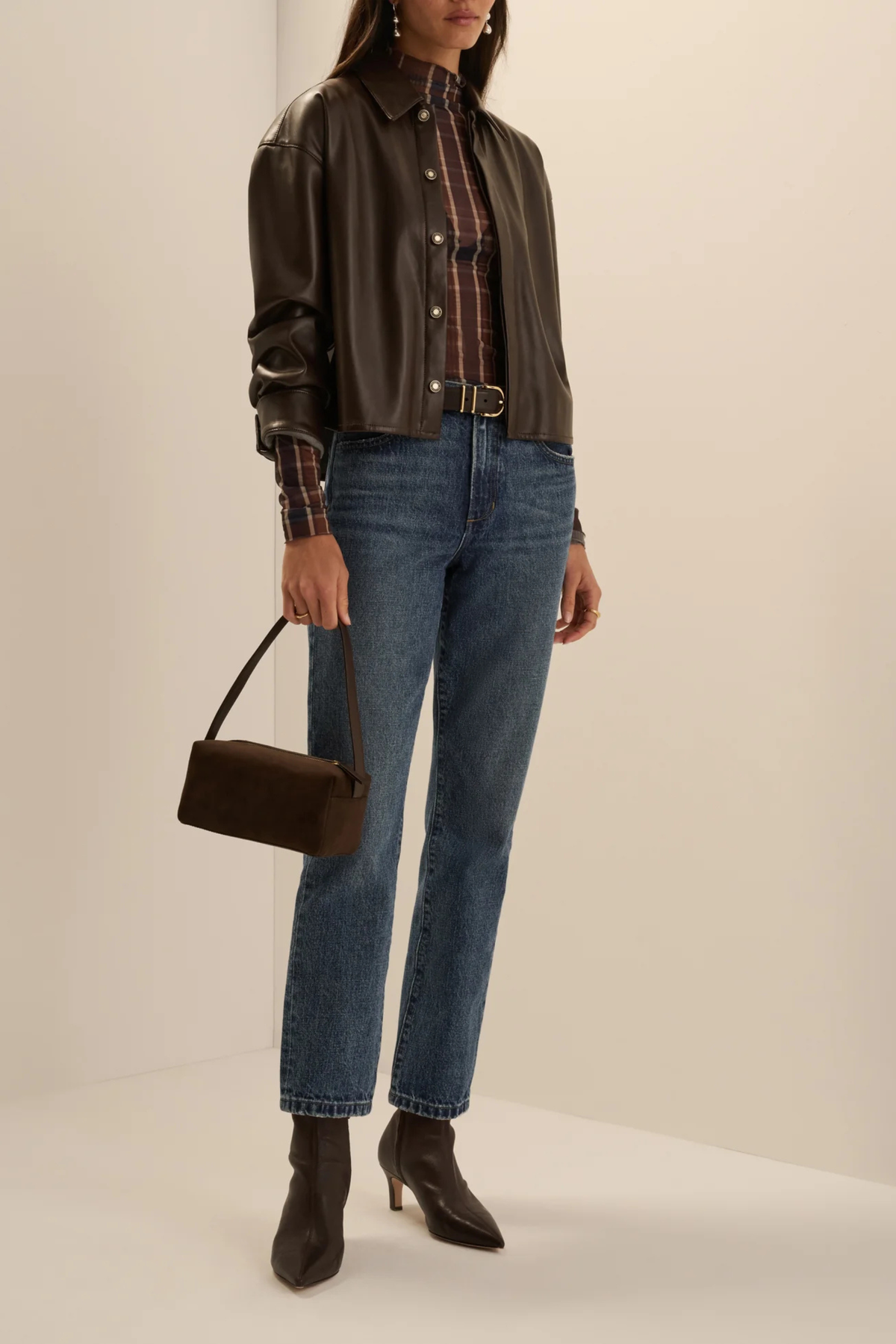 Favorite Daughter The Vegan Leather Cropped Brady Shirt