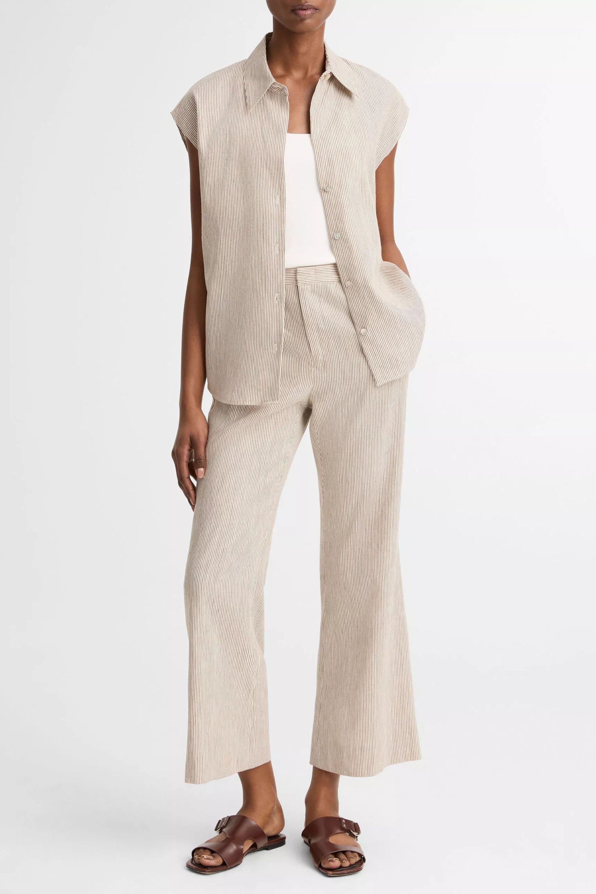 Vince Low Rise Ticking Striped Crop Flare Trouser