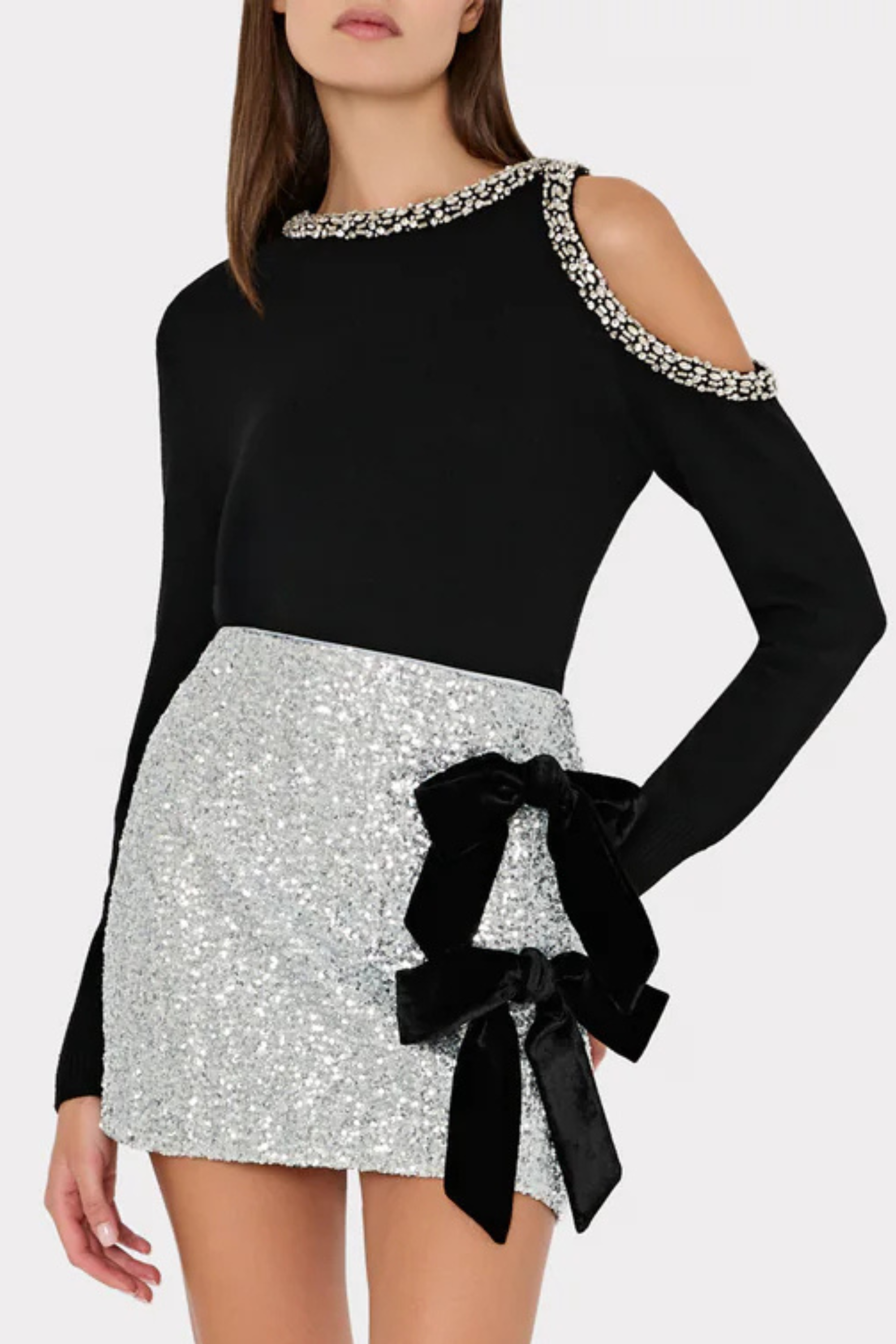 Milly Roma Crystal Embellished Crew Neck