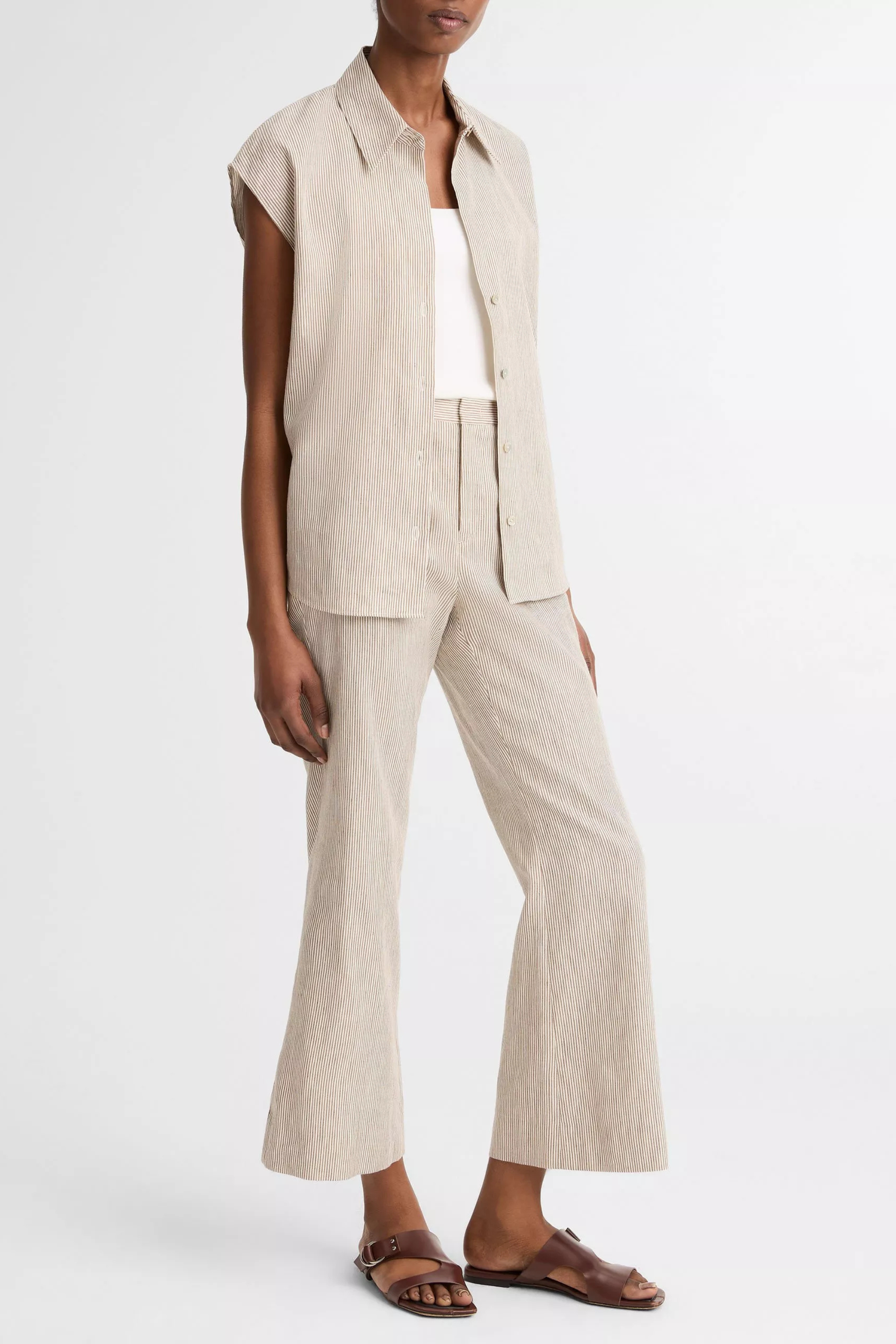 Vince Low Rise Ticking Striped Crop Flare Trouser