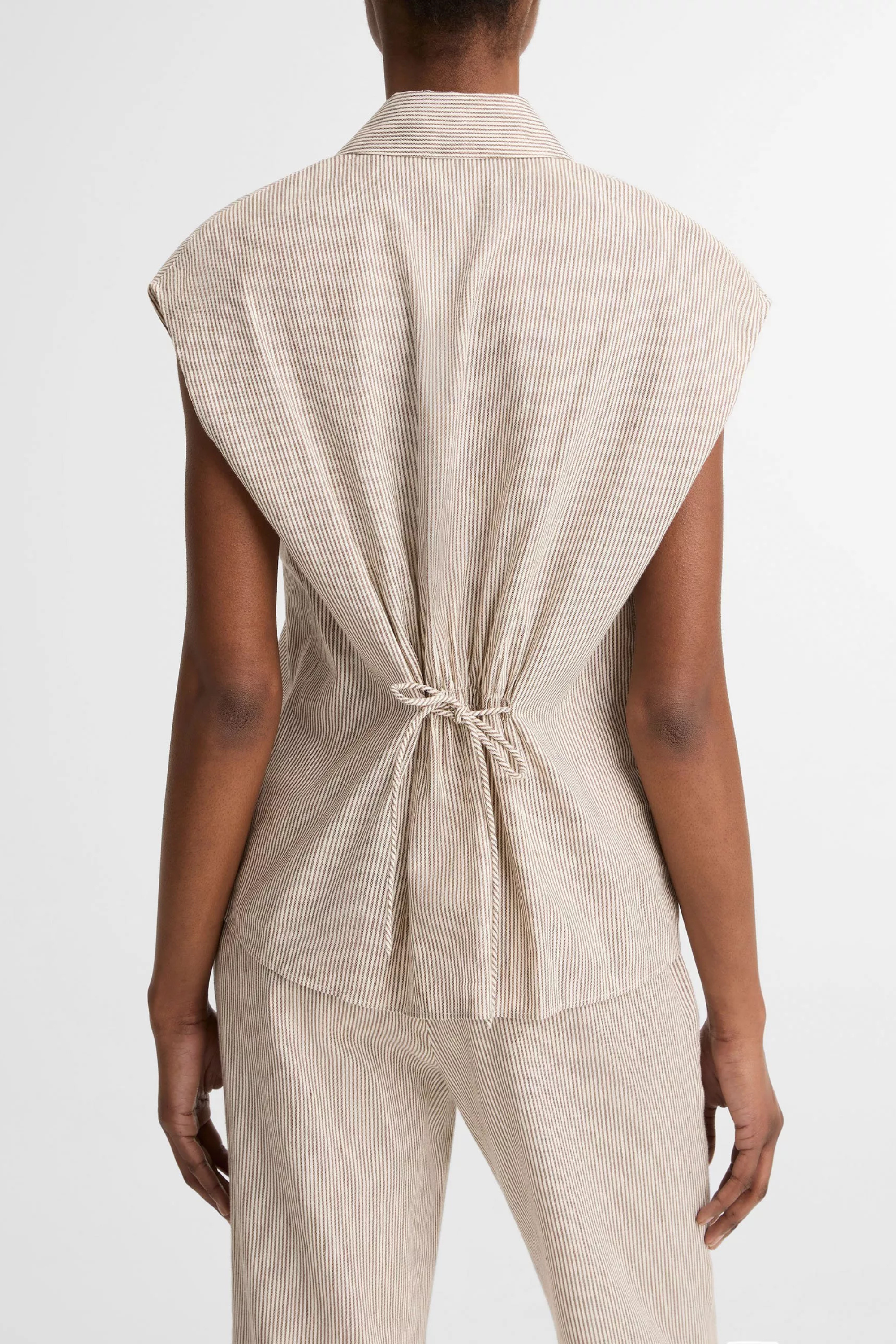 Vince Ticking Striped Cap Sleeve Blouse