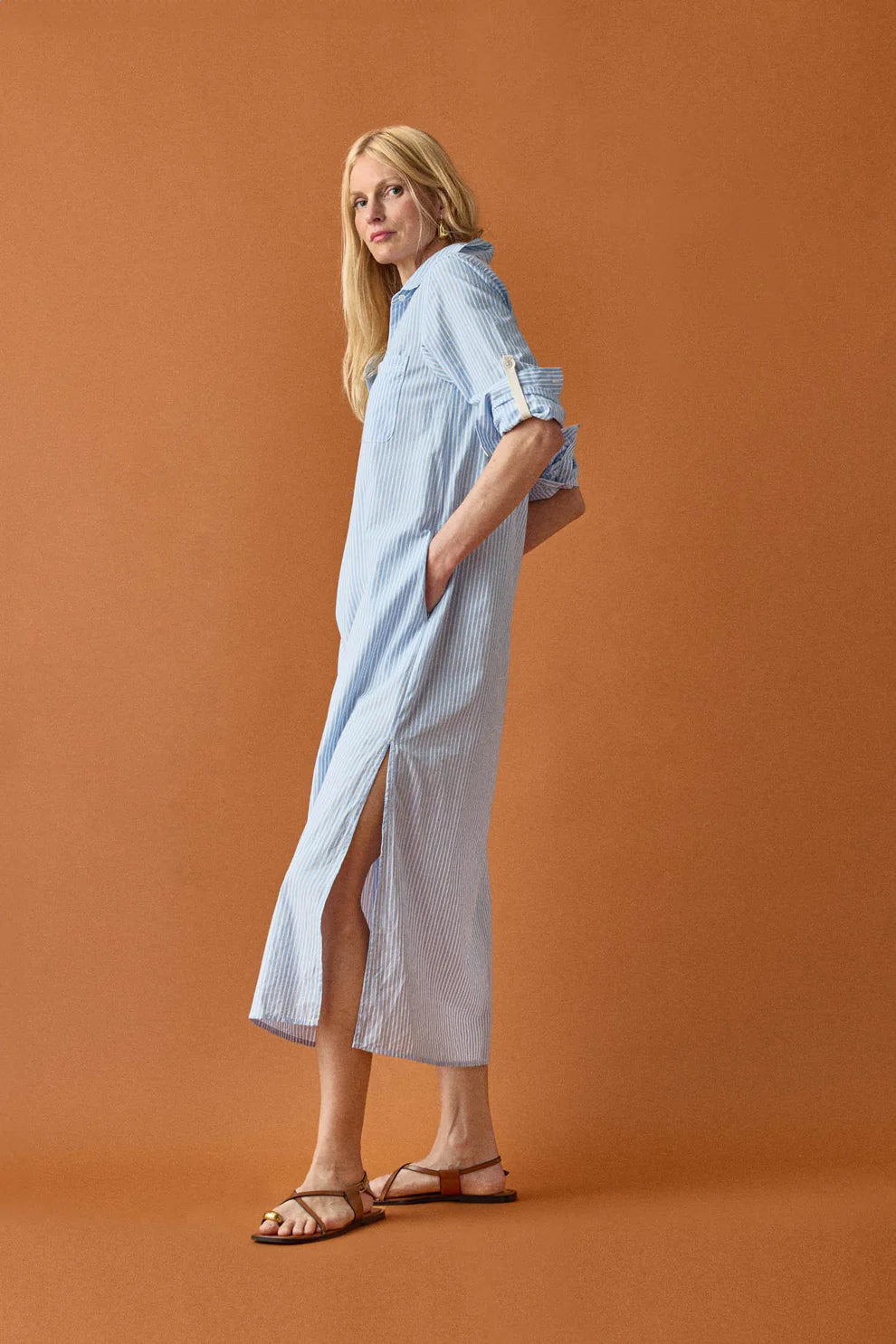 Lilla P Striped Maxi Shirt Dress