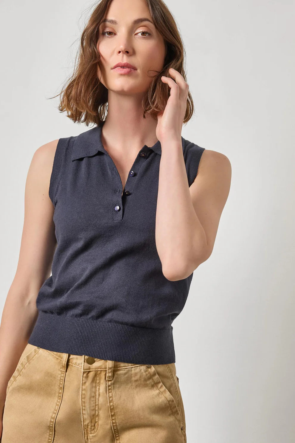 Lilla P Sleeveless Polo Sweater
