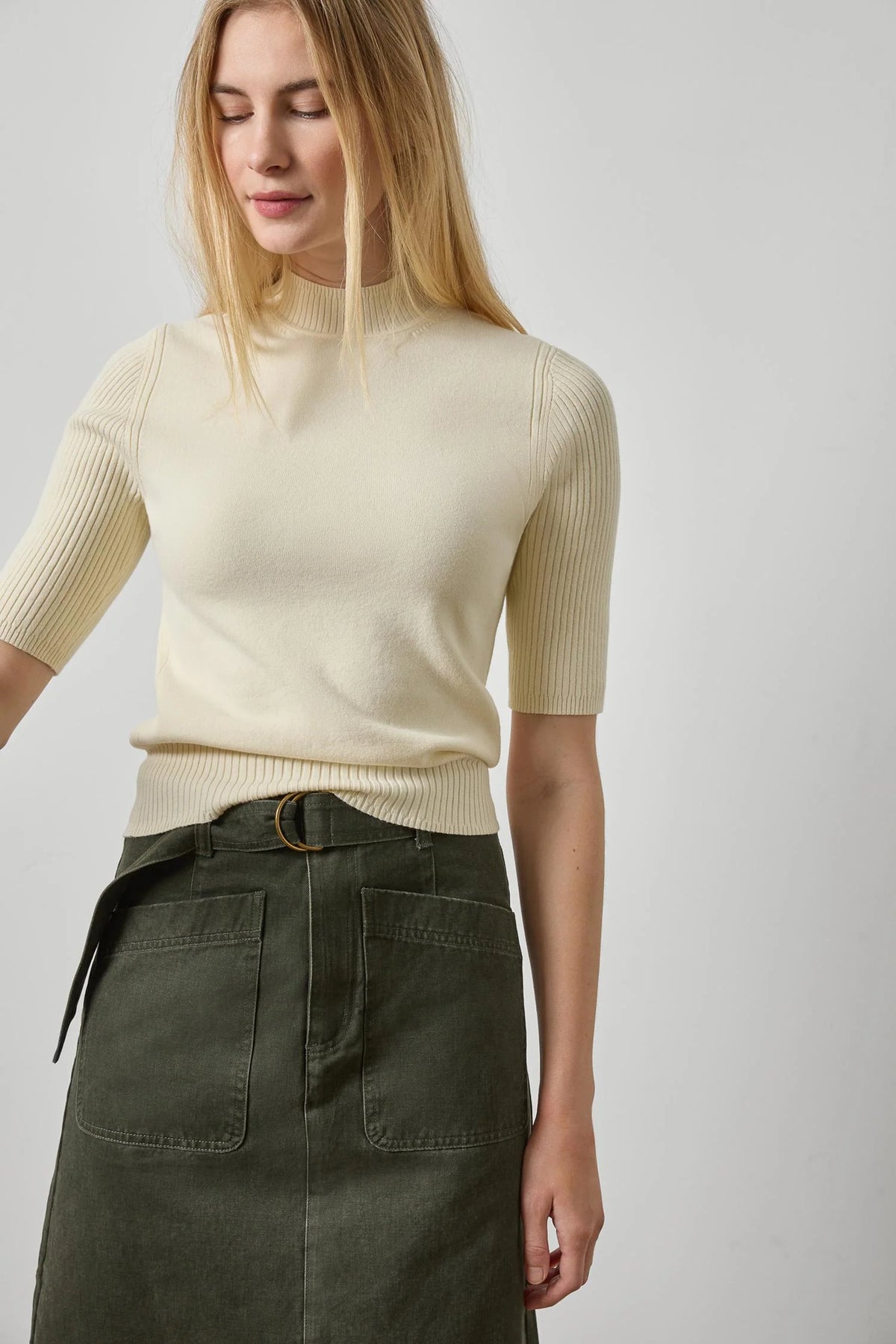 Lilla P Mock Neck S/S Sweater