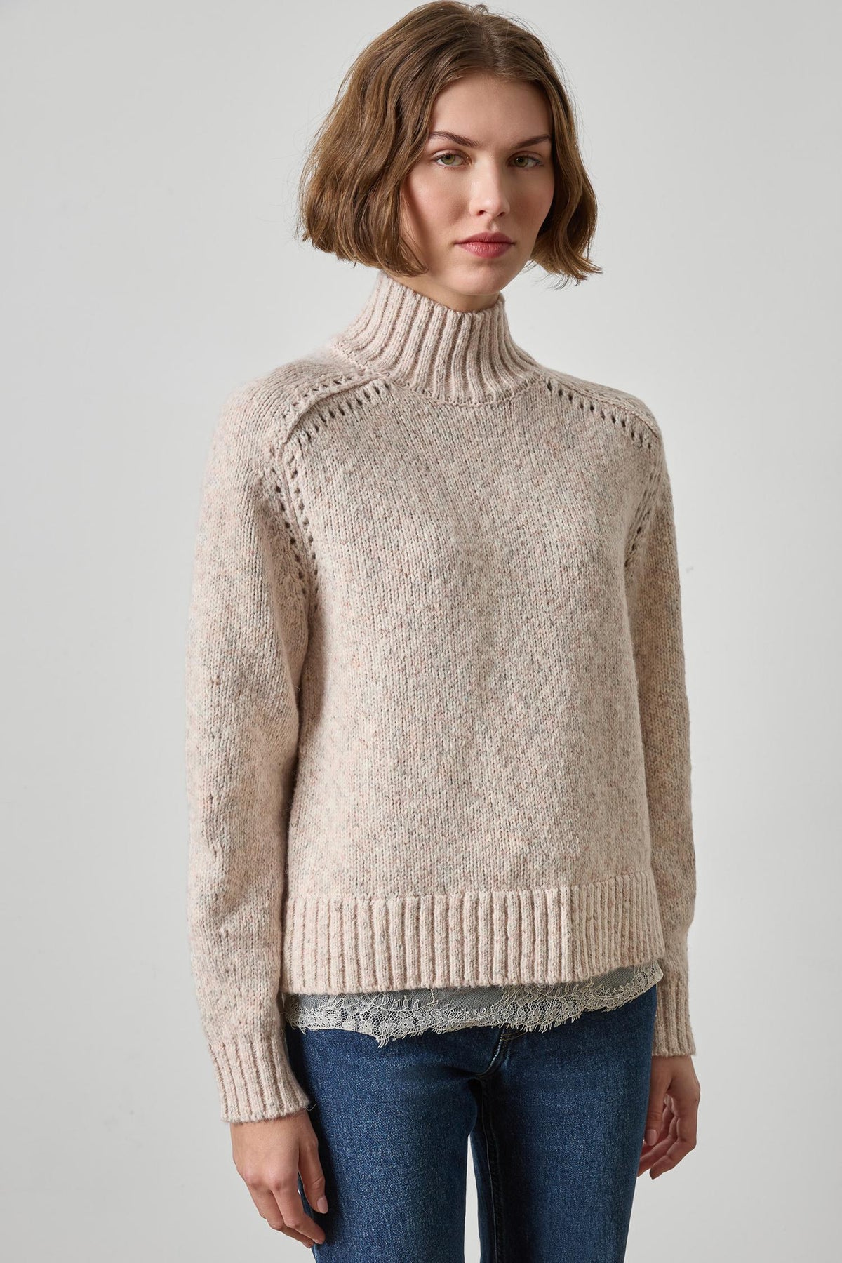 Lilla P Lace Trim Pullover Sweater