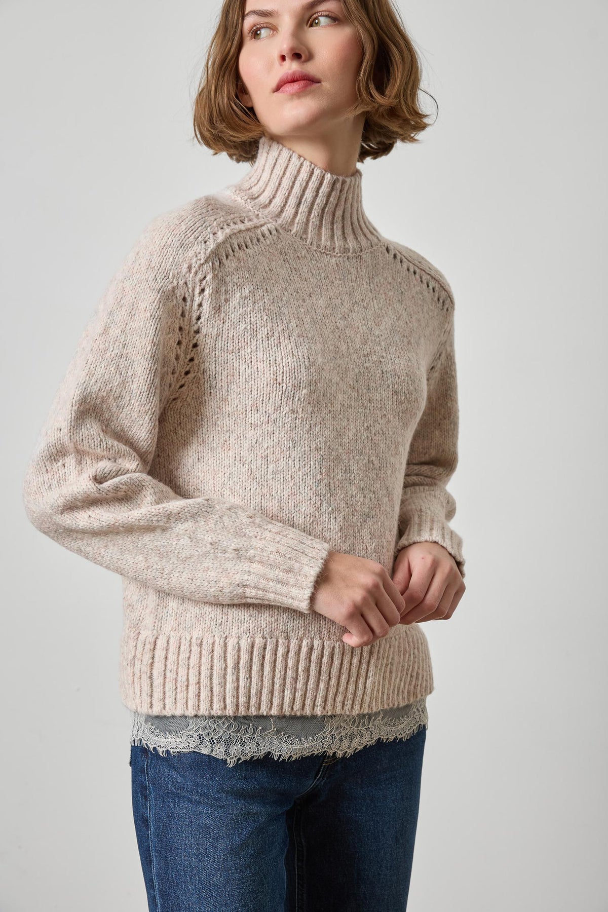 Lilla P Lace Trim Pullover Sweater