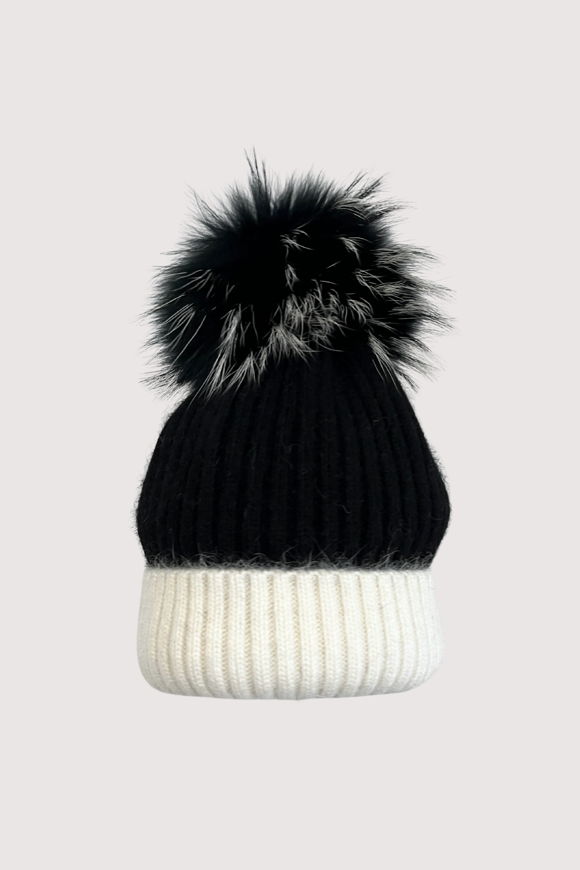 Linda Richards Two-Tone Knit PomPom Hat