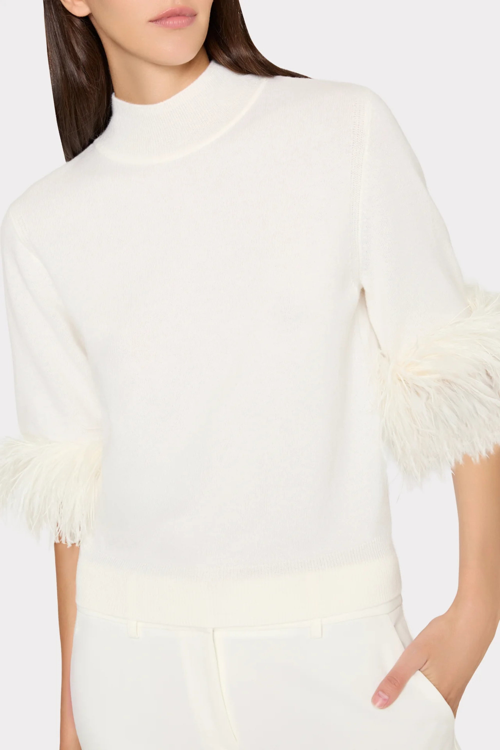 Milly Short Sleeve Feather Mockneck Sweater