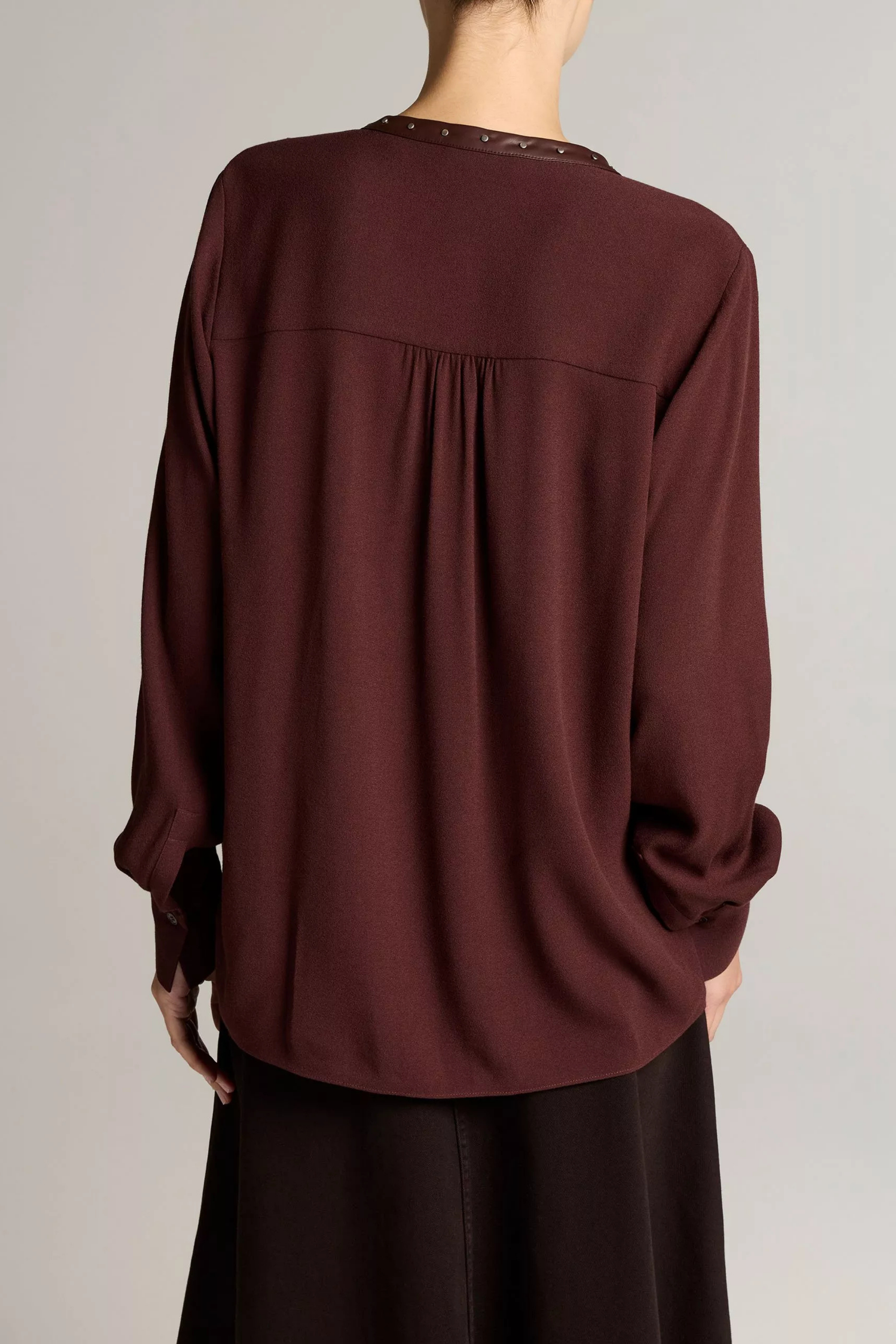 Vince Gathered Long Sleeve Top Studded Trim