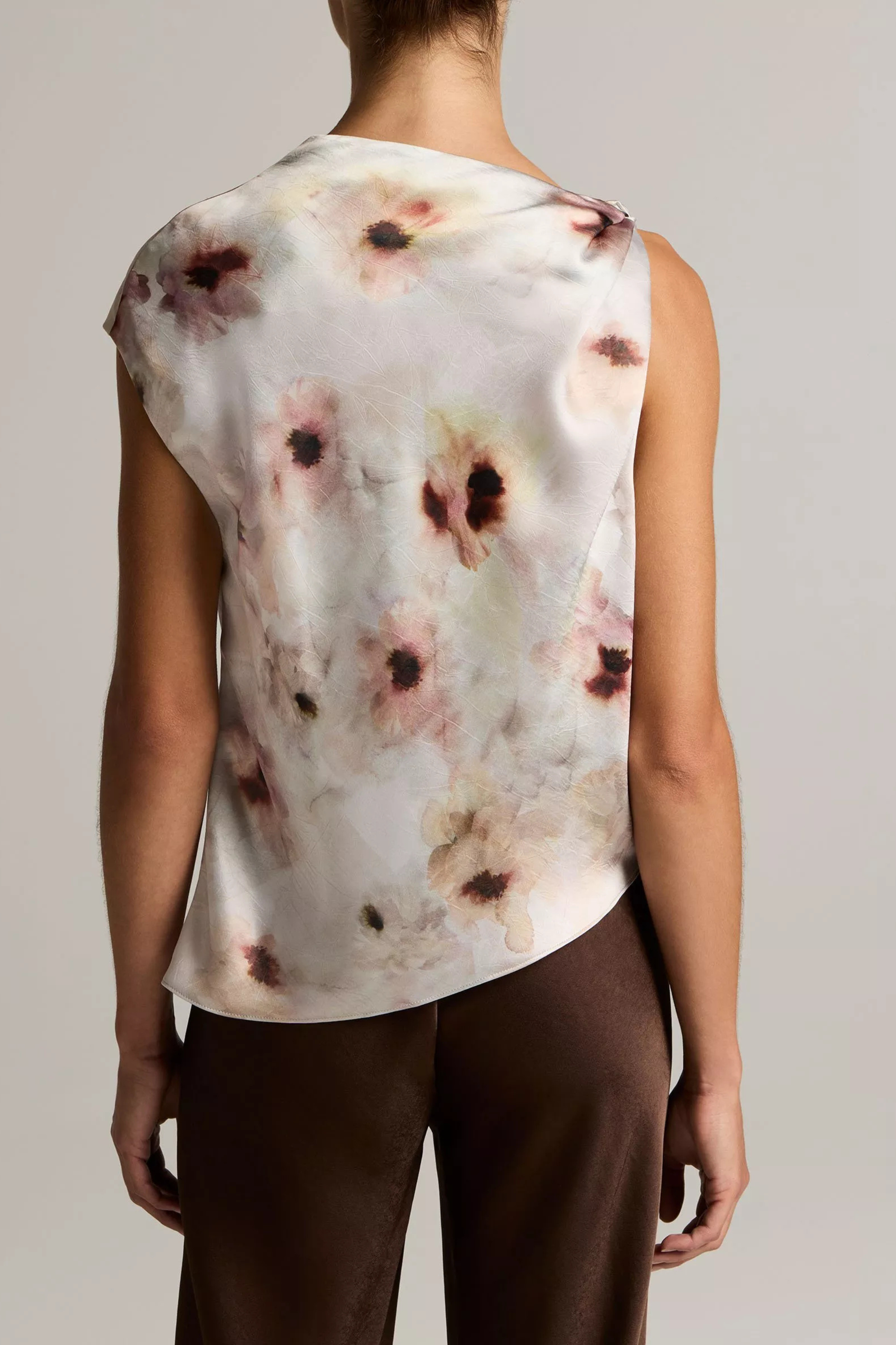 Vince Watercolor Floral Twist Shoulder Top
