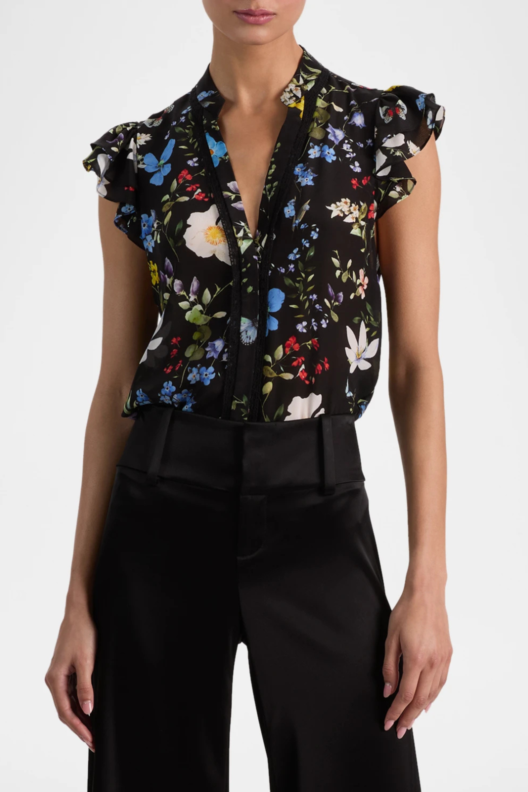 Alice + Olivia Arlette Flutter Sleeve Blouse in Twisting Vines