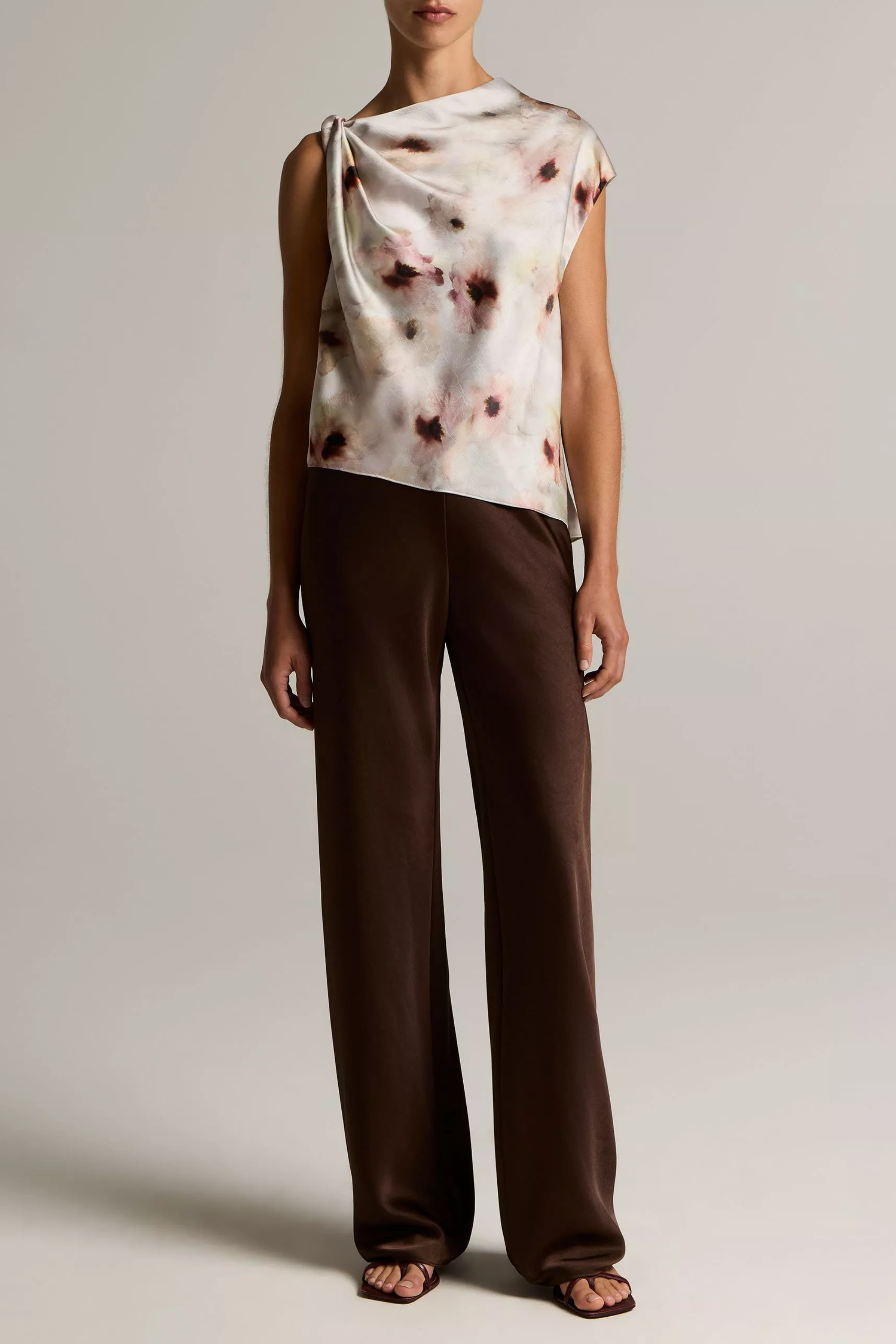 Vince Watercolor Floral Twist Shoulder Top