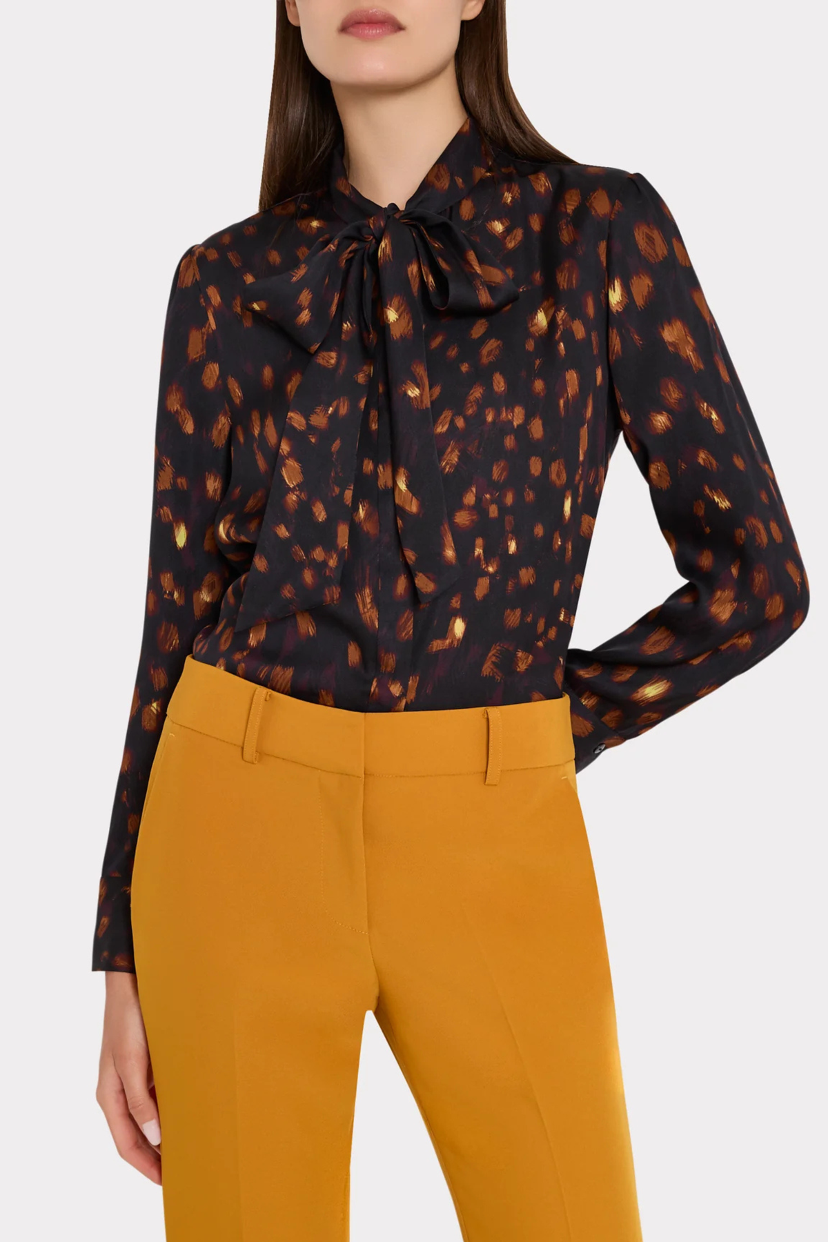 Milly Printed Tie Neck Silk Blouse