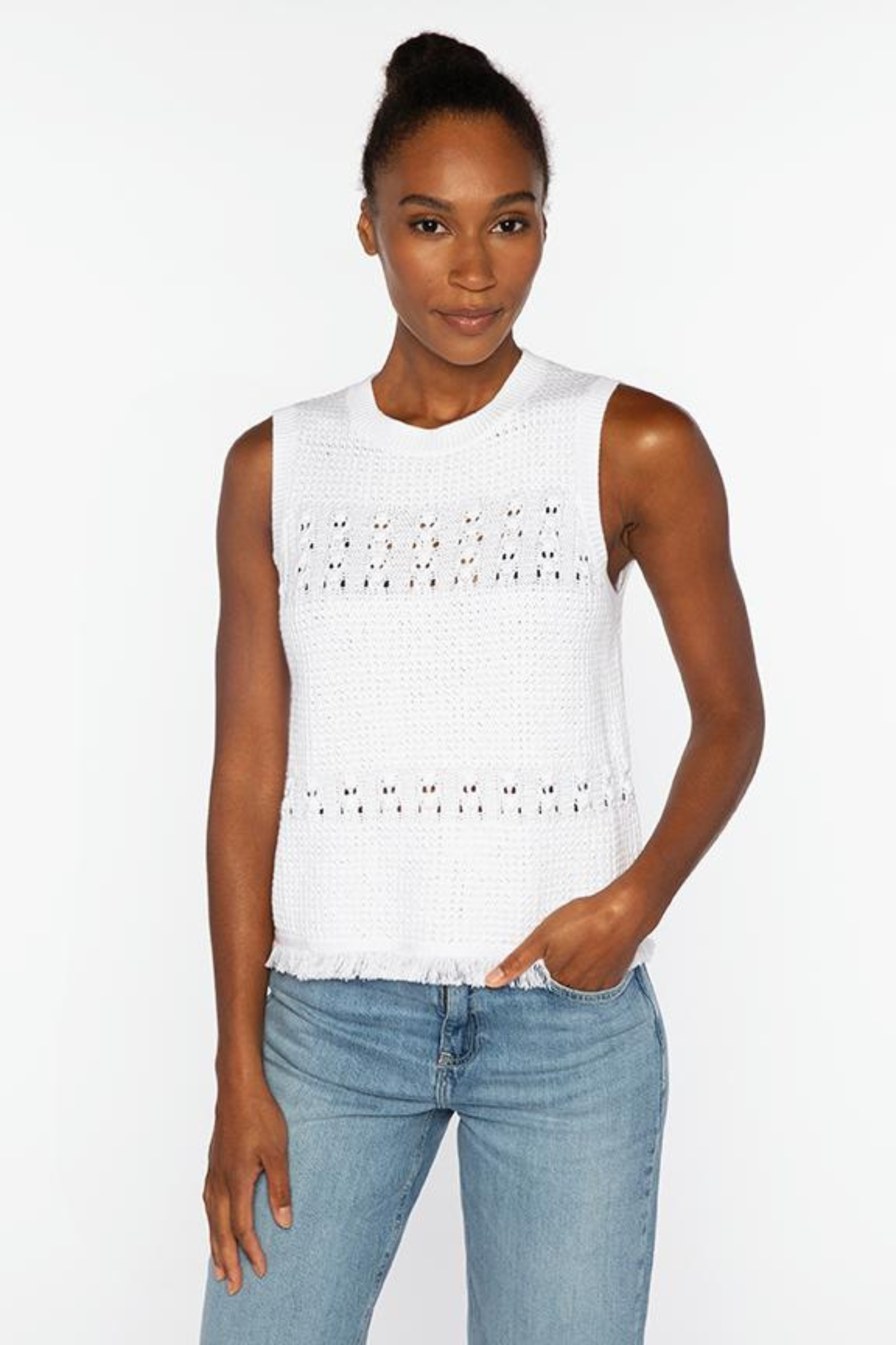 Kinross Textured Fringe Sleeveless Crew
